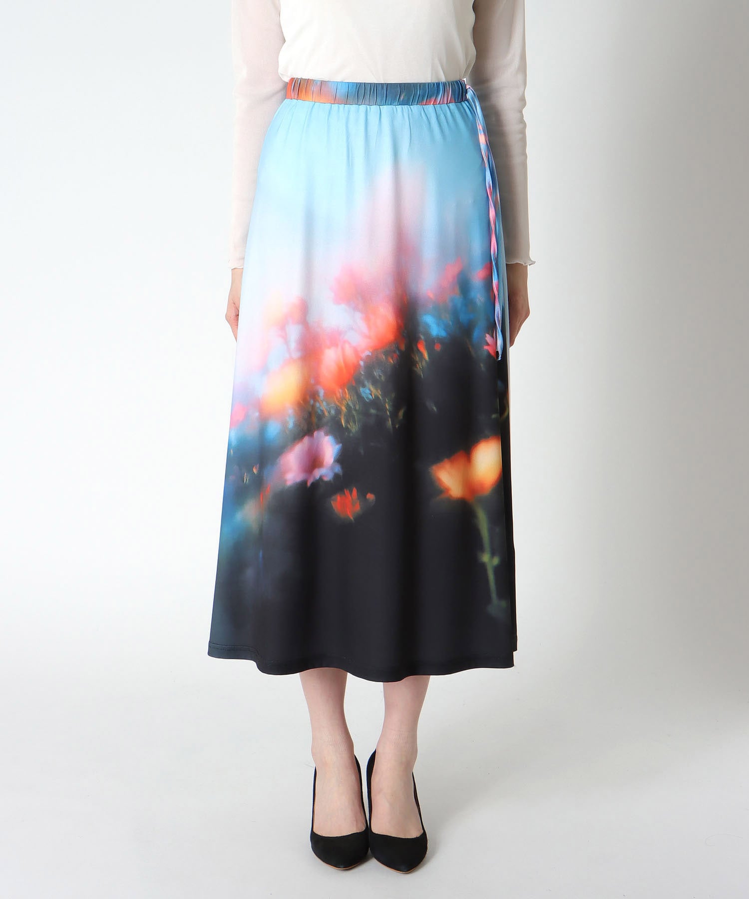 フラワー転写プリントスカート