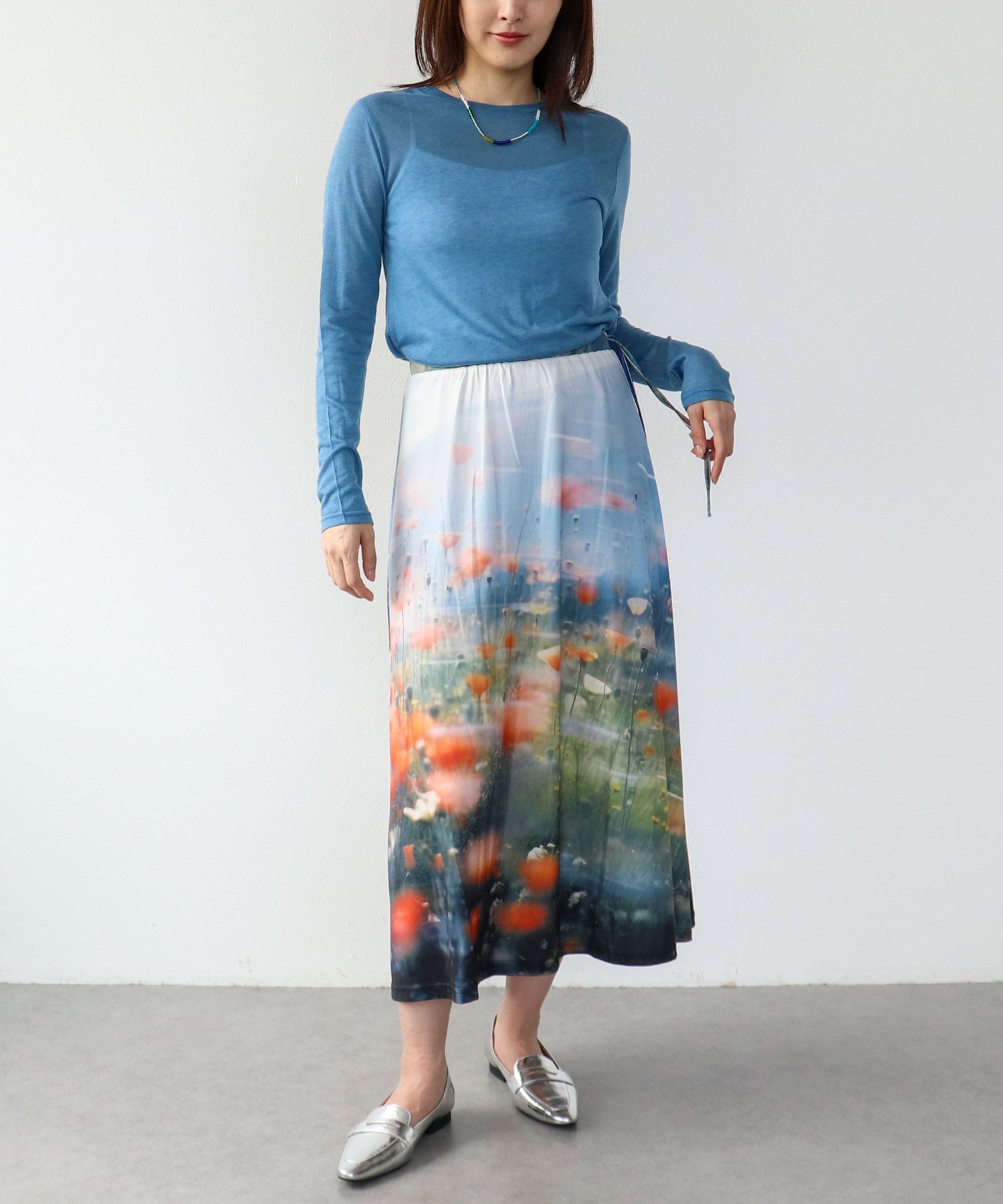 フラワー転写プリントスカート