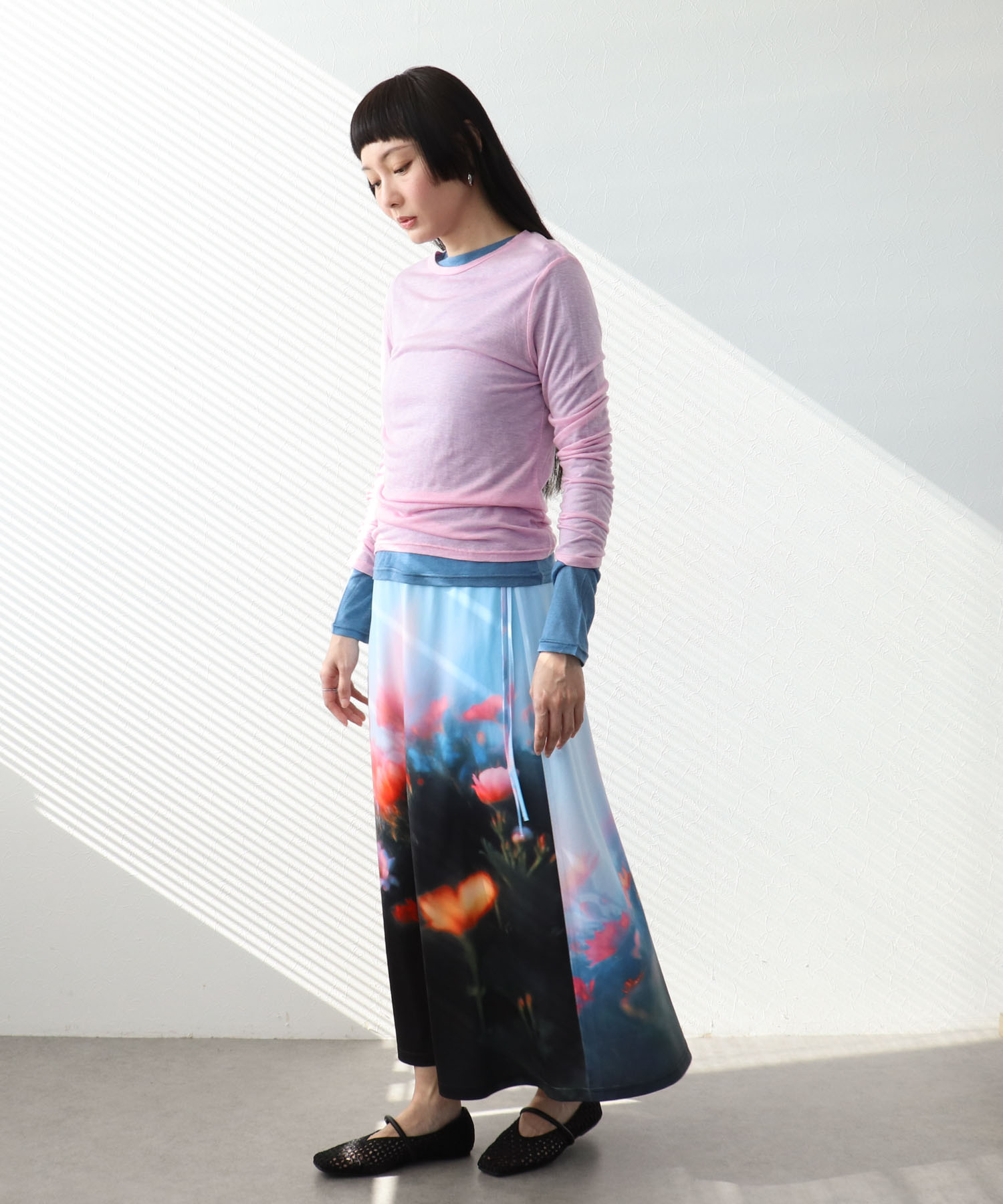 フラワー転写プリントスカート