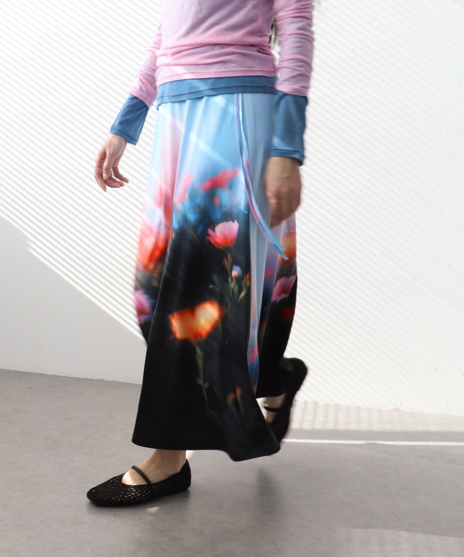 フラワー転写プリントスカート