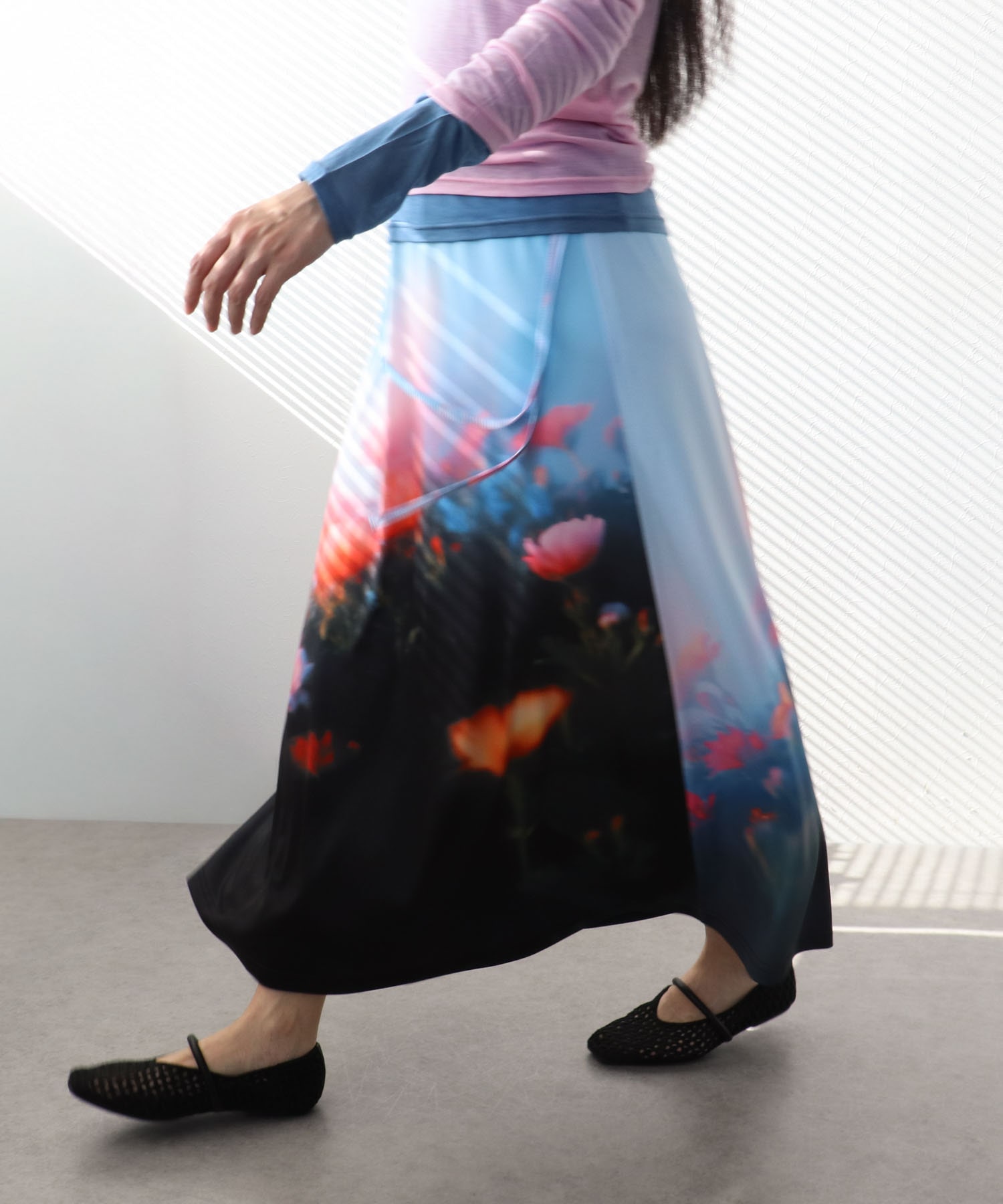 フラワー転写プリントスカート