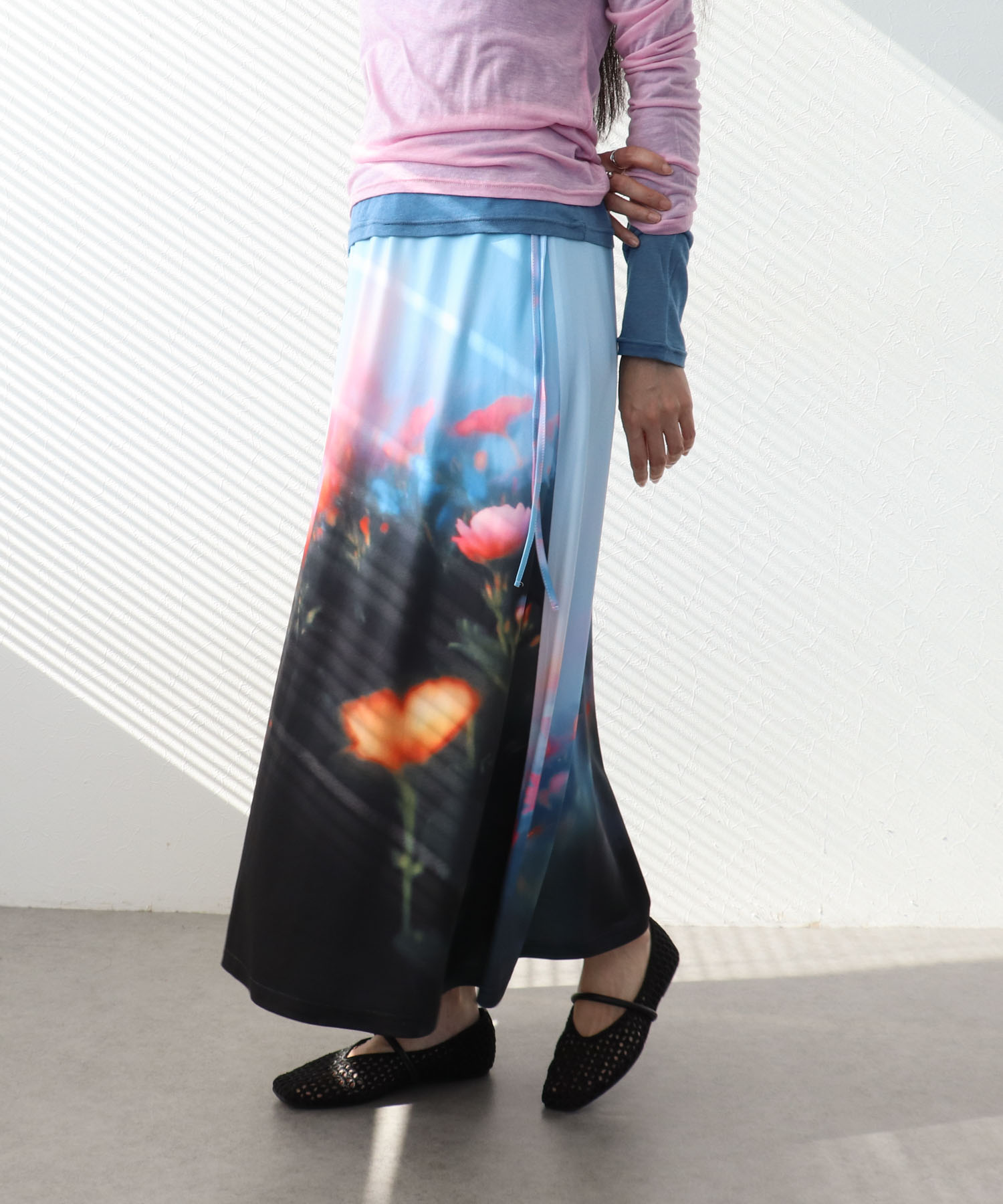 フラワー転写プリントスカート