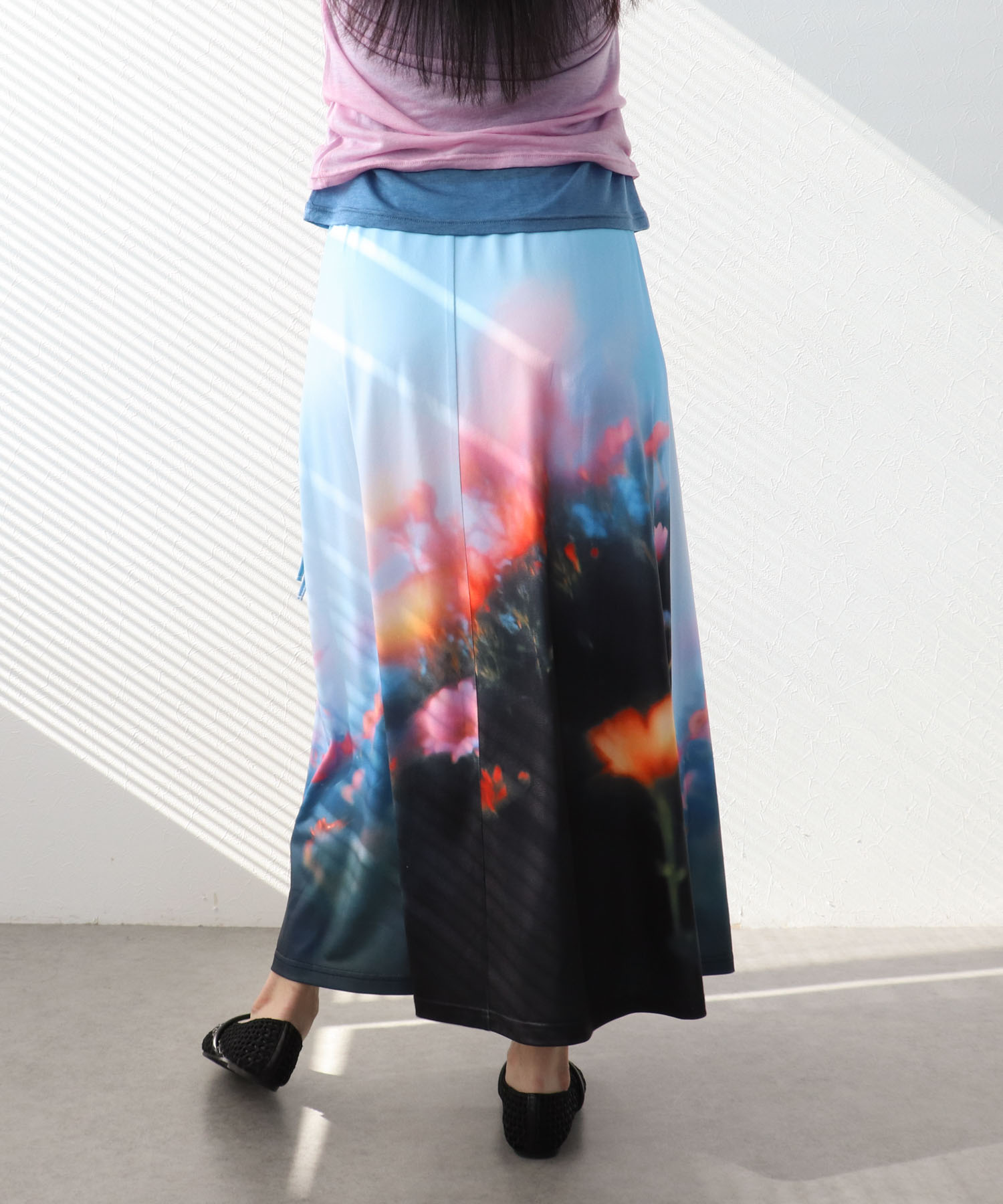 フラワー転写プリントスカート