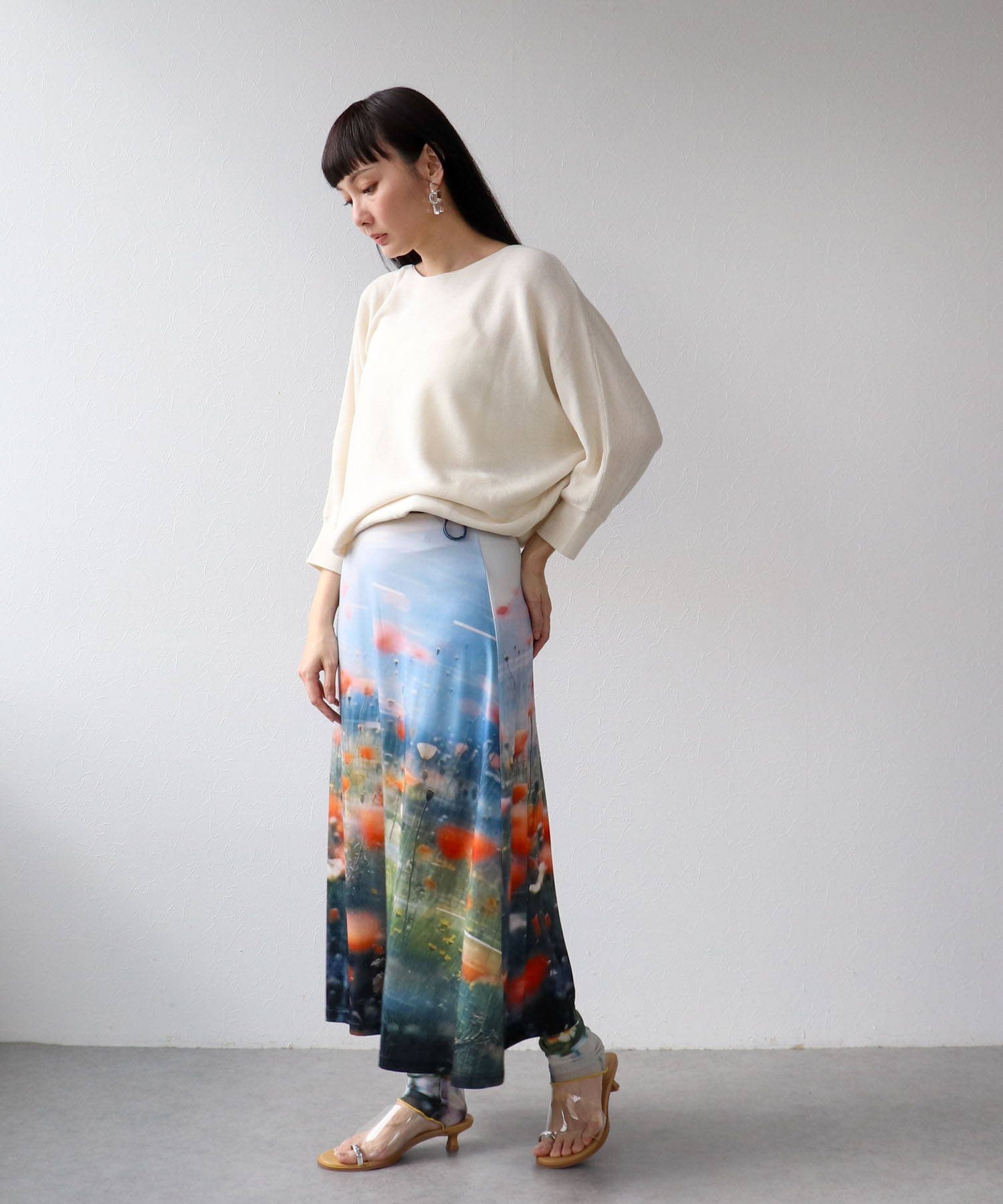 フラワー転写プリントスカート