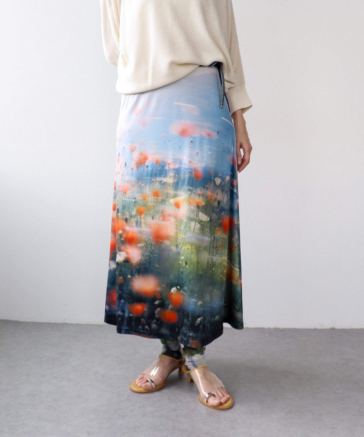 フラワー転写プリントスカート