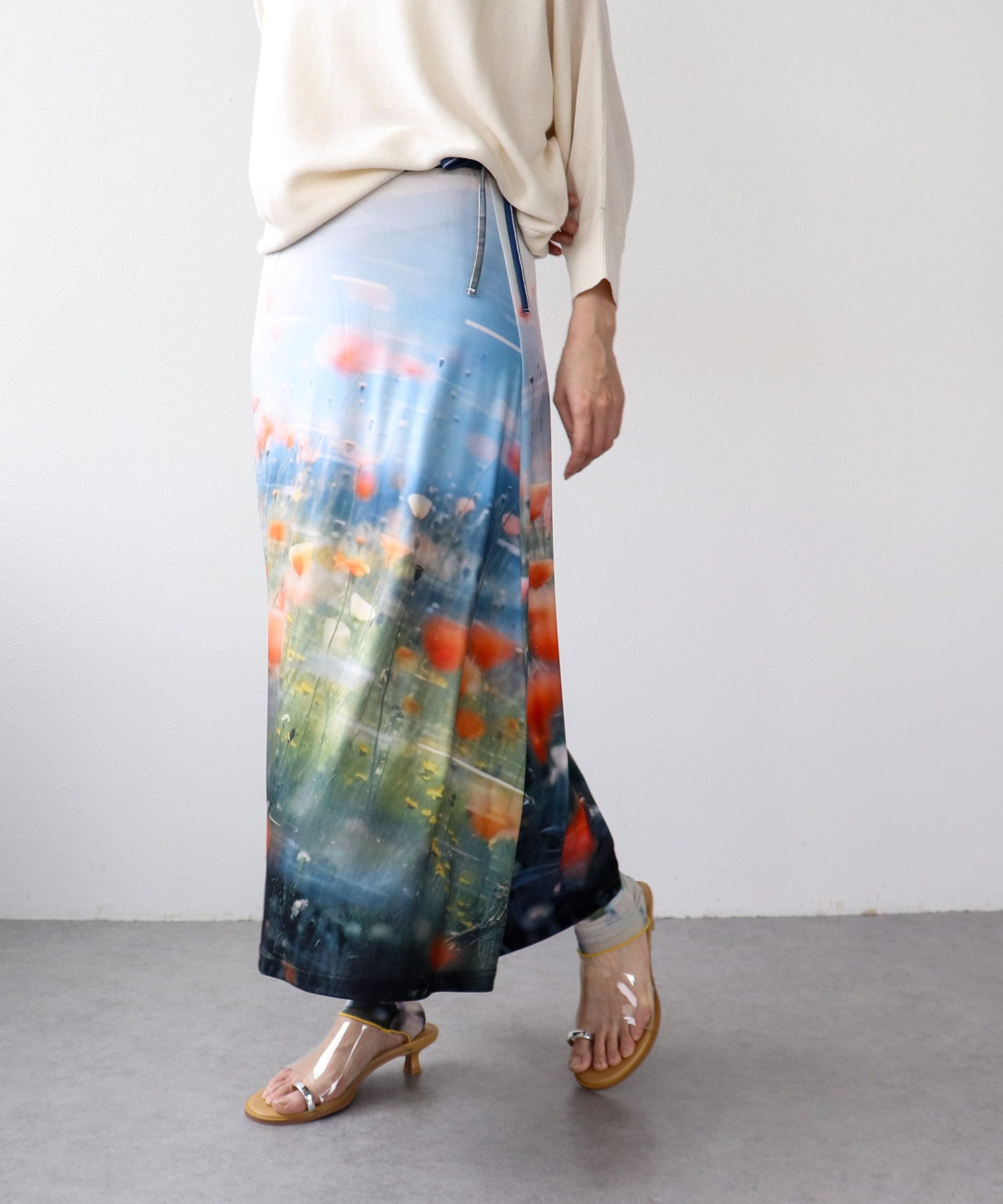 フラワー転写プリントスカート