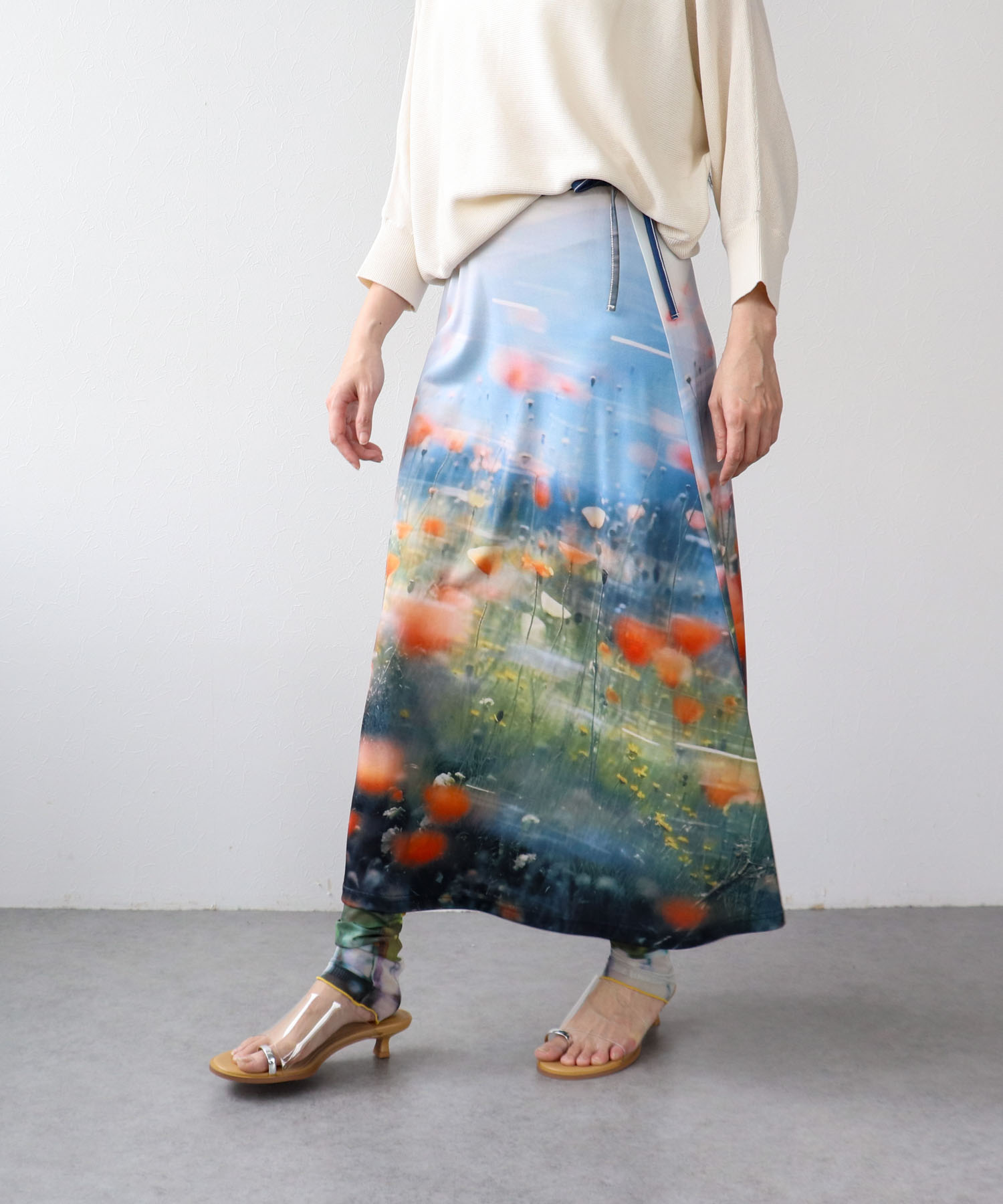 フラワー転写プリントスカート