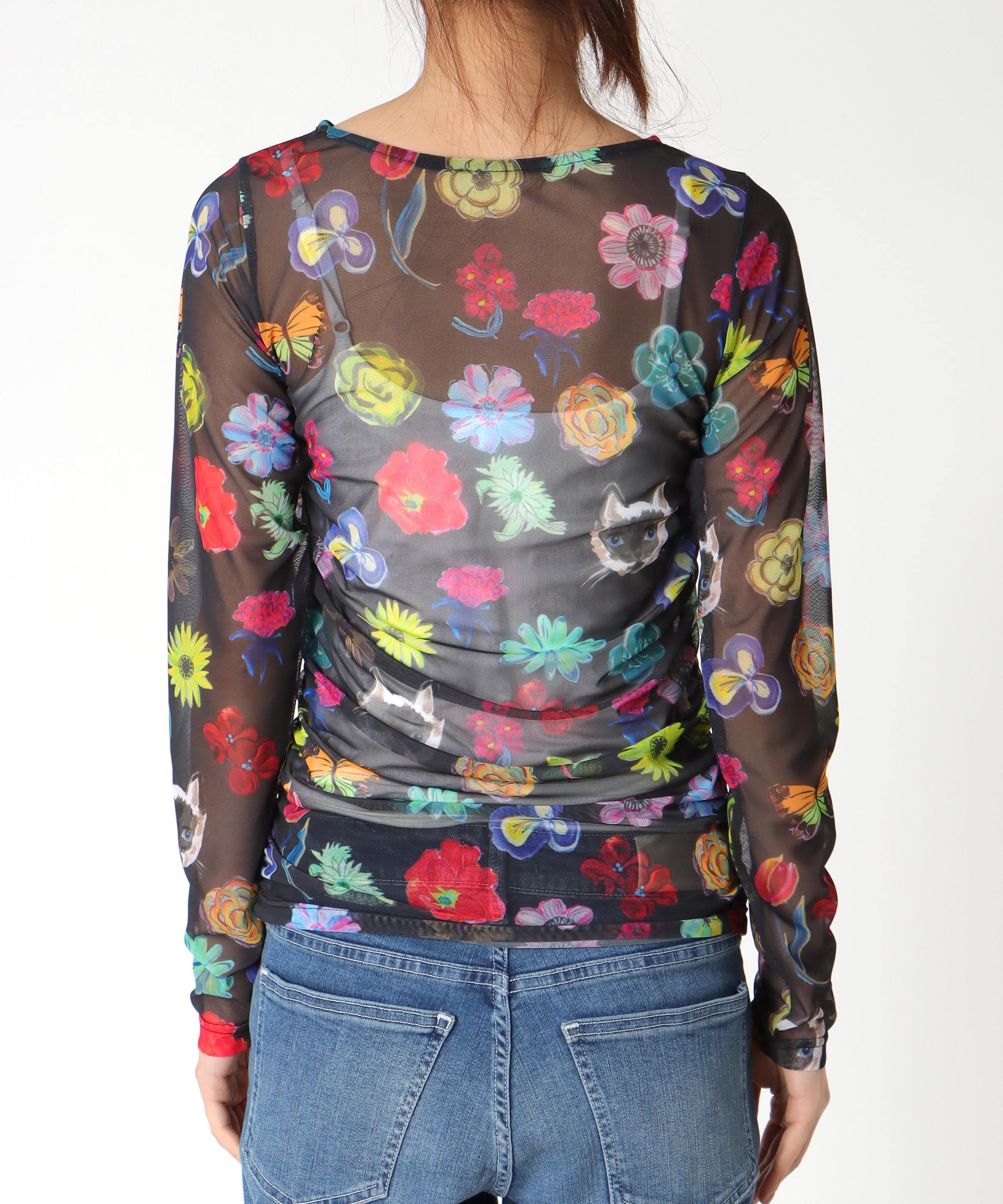 【バラ色の帽子コラボ】プリントシアートップス