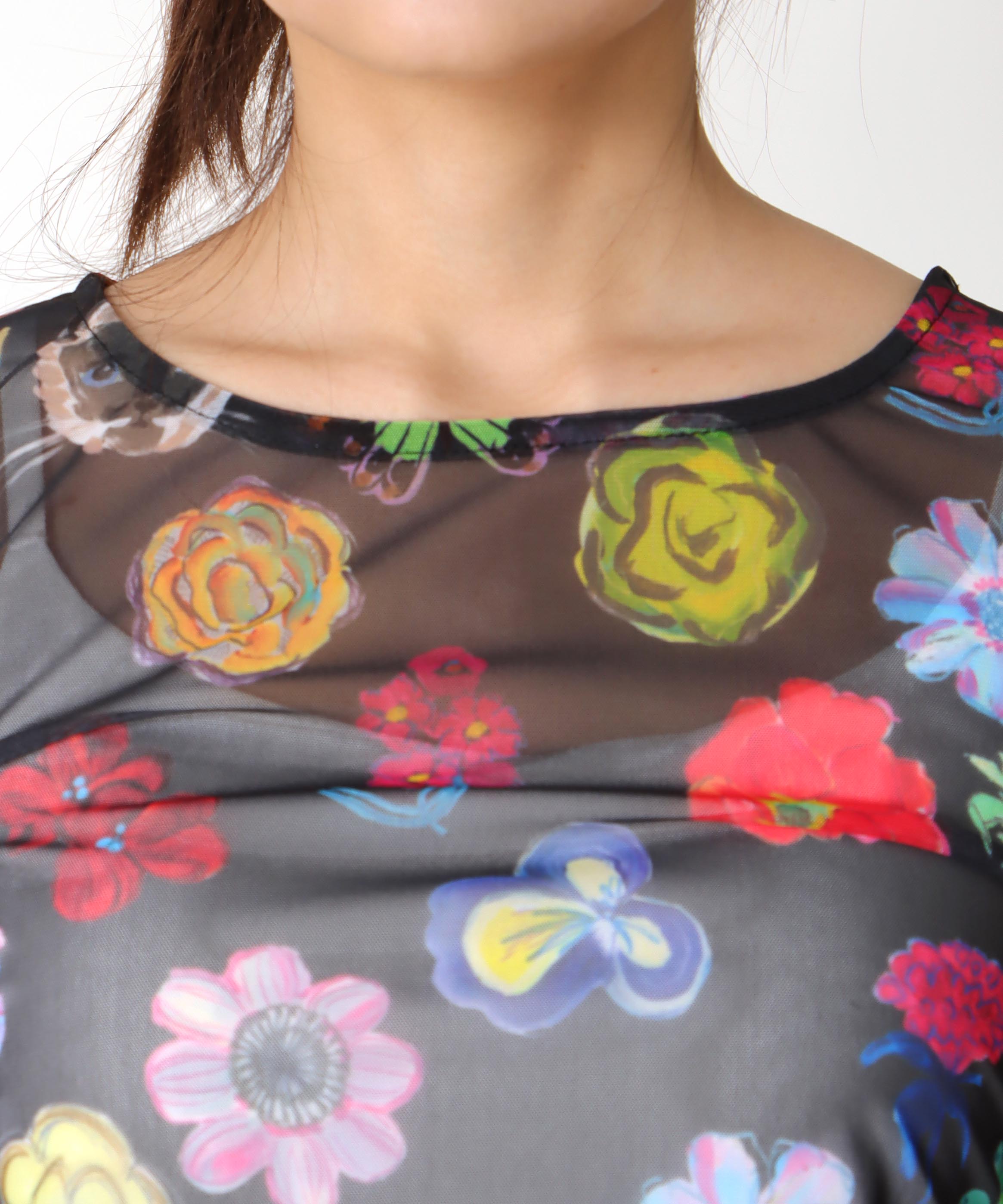 【バラ色の帽子コラボ】プリントシアートップス