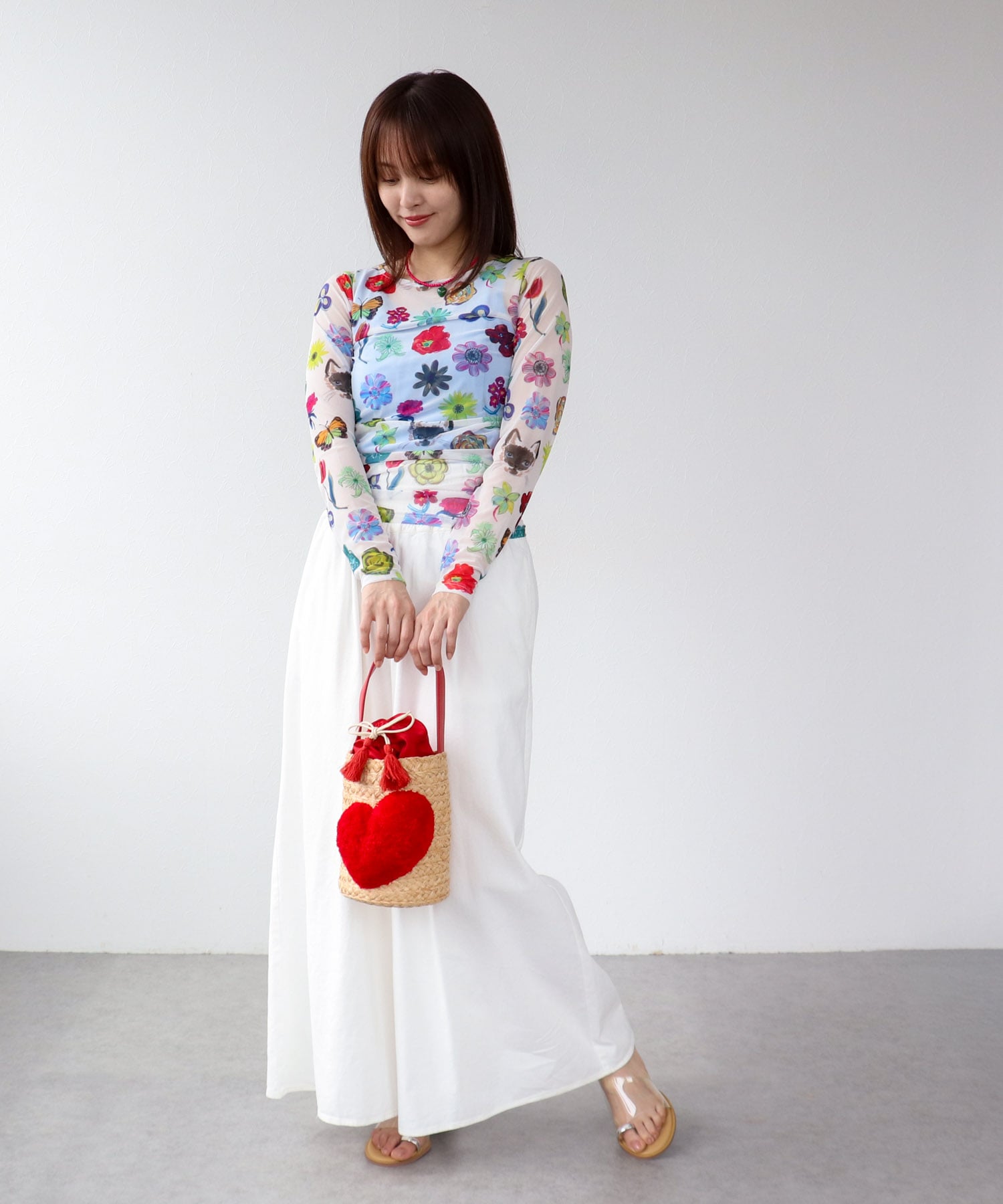 【バラ色の帽子コラボ】プリントシアートップス