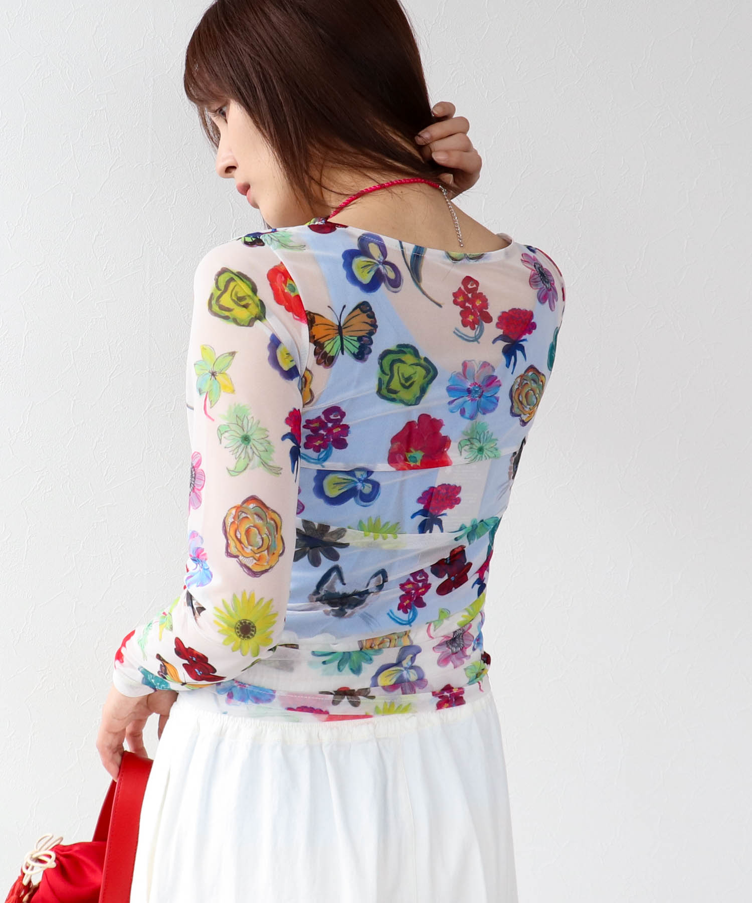 【バラ色の帽子コラボ】プリントシアートップス