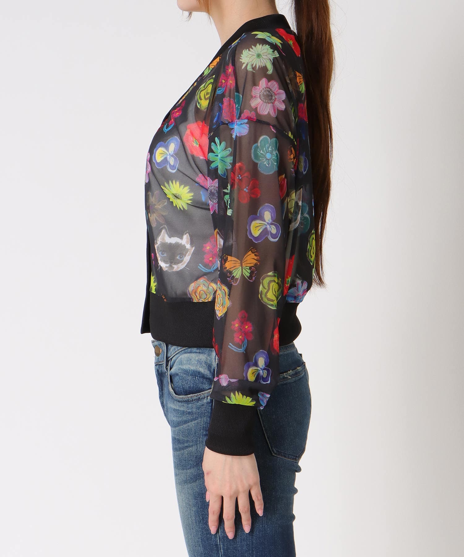 【バラ色の帽子コラボ】プリントシアーカーディガン