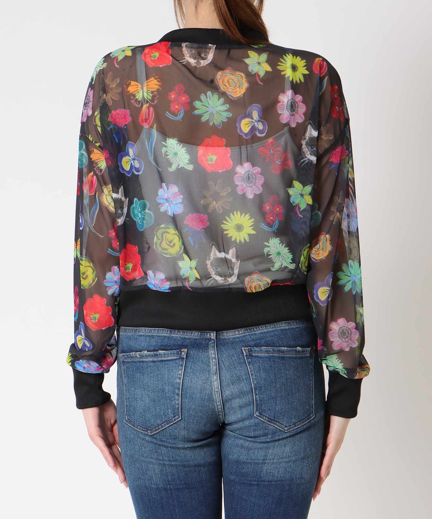 【バラ色の帽子コラボ】プリントシアーカーディガン