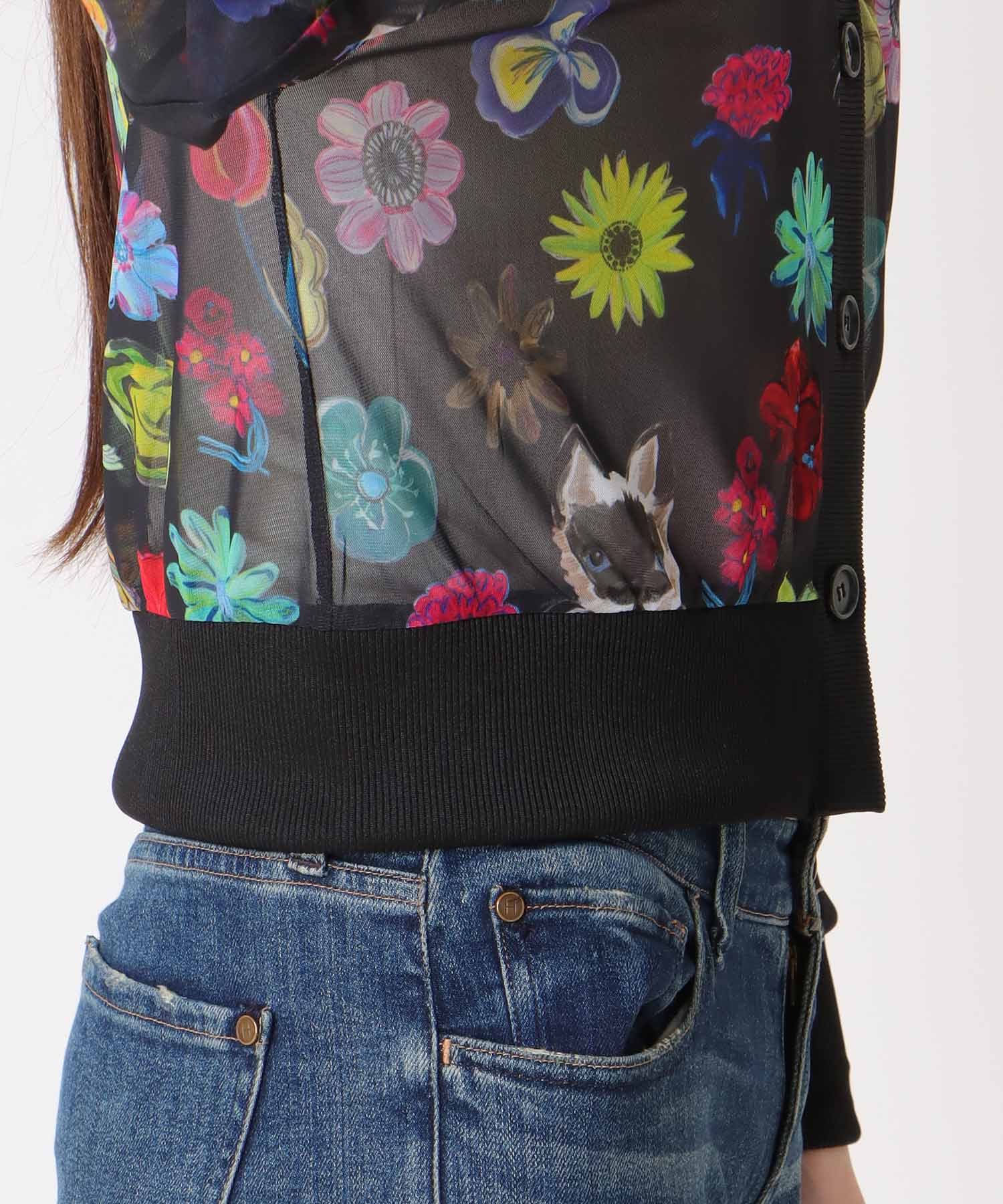 【バラ色の帽子コラボ】プリントシアーカーディガン