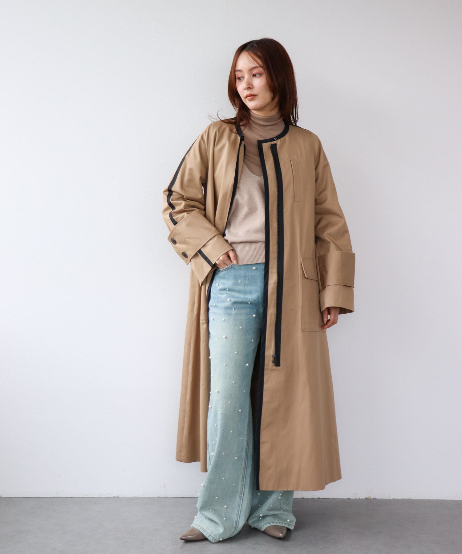 ≪ロングセラー≫ワイドスリーブノーカラーロングコート