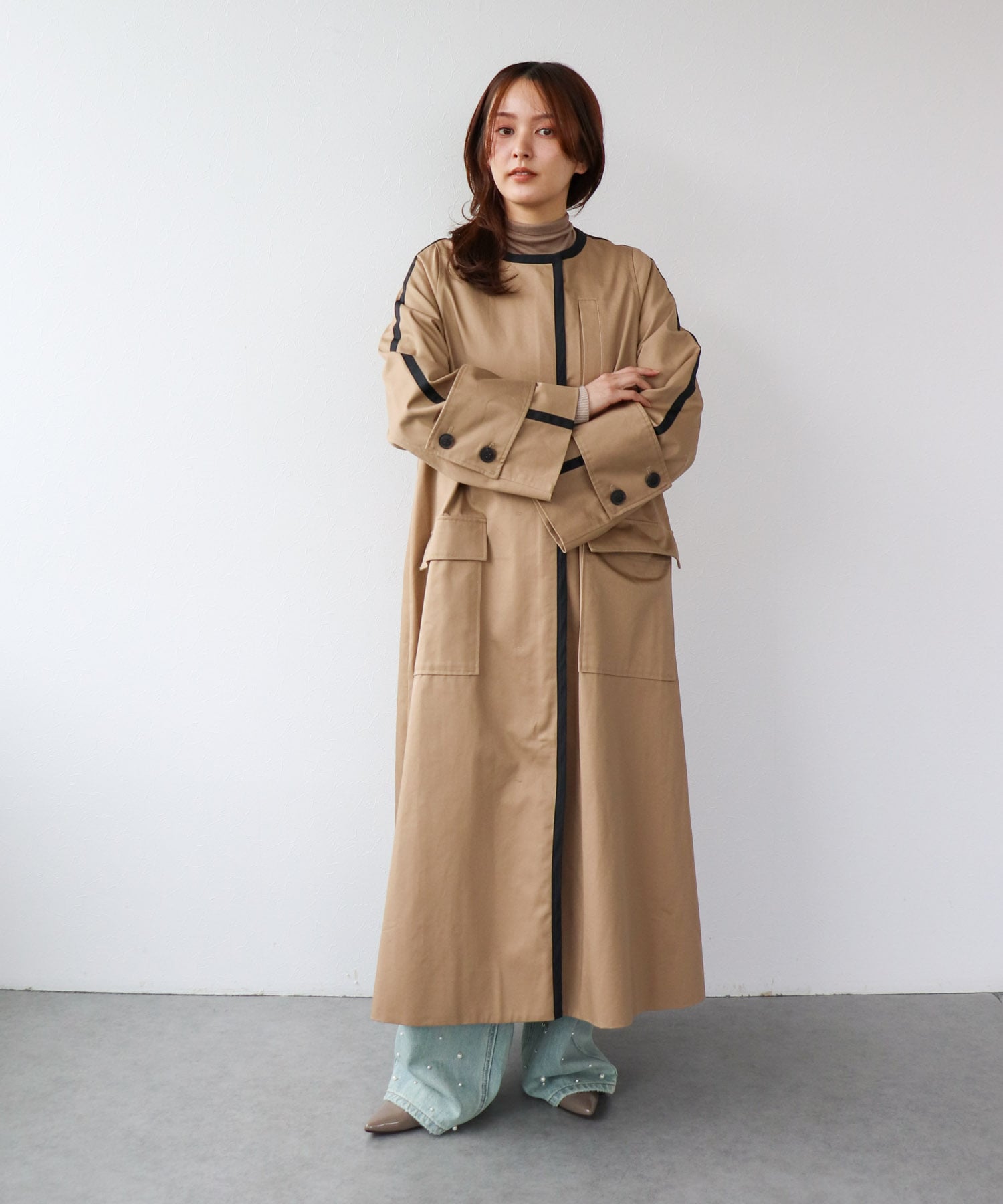 ≪ロングセラー≫ワイドスリーブノーカラーロングコート