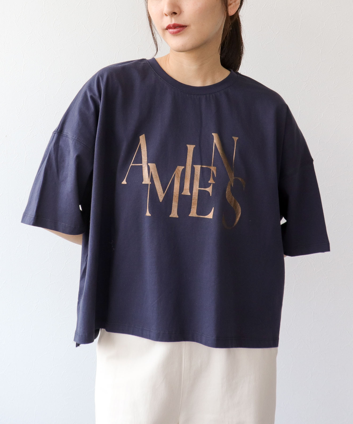 ワイドシルエット箔ロゴTシャツ
