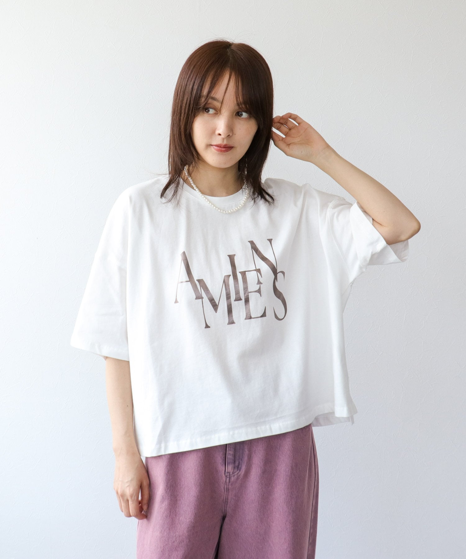 ワイドシルエット箔ロゴTシャツ