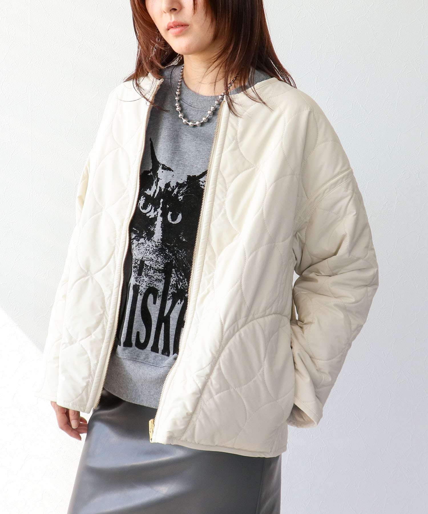 リバーシブルキルティングショートコート