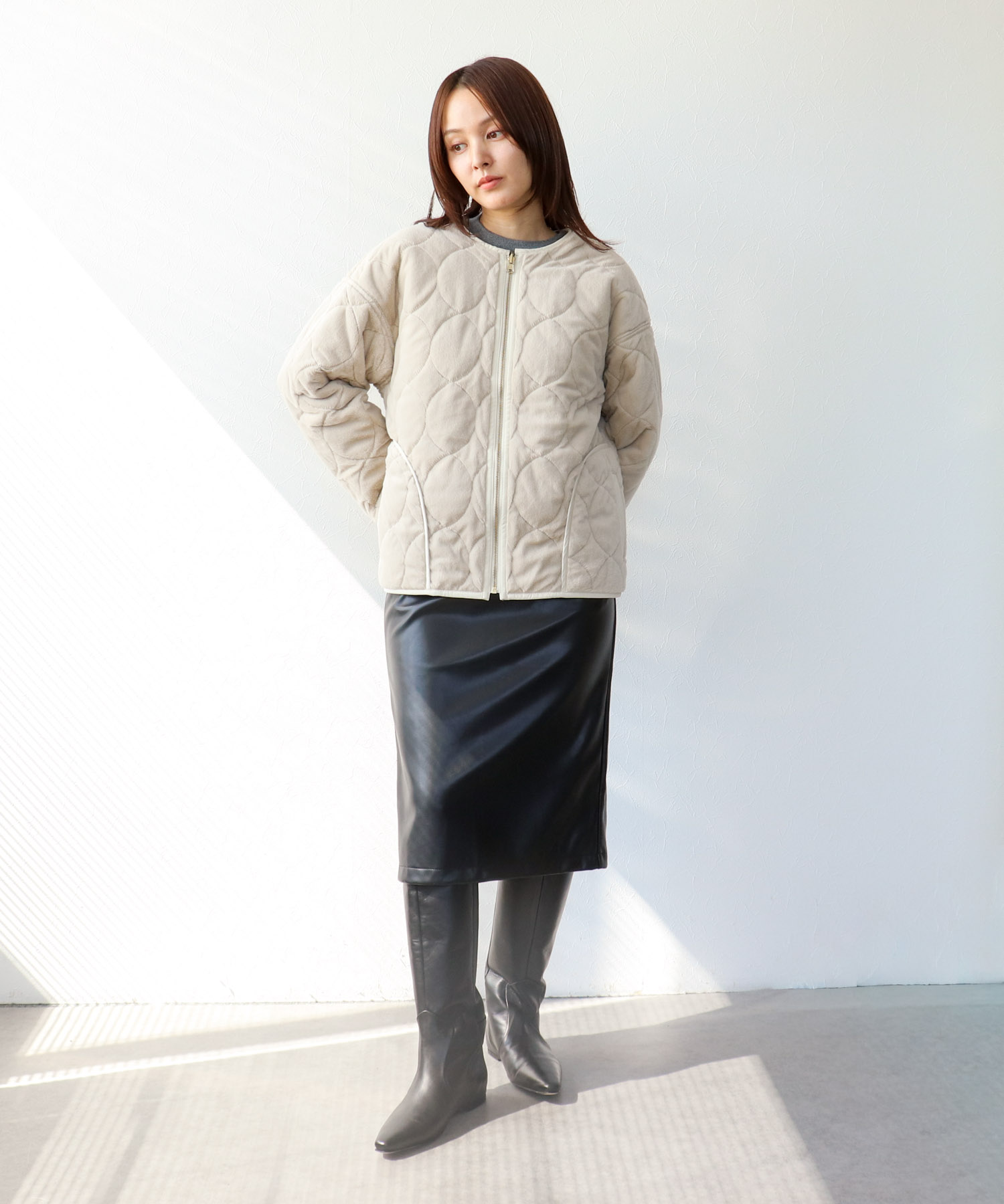 リバーシブルキルティングショートコート