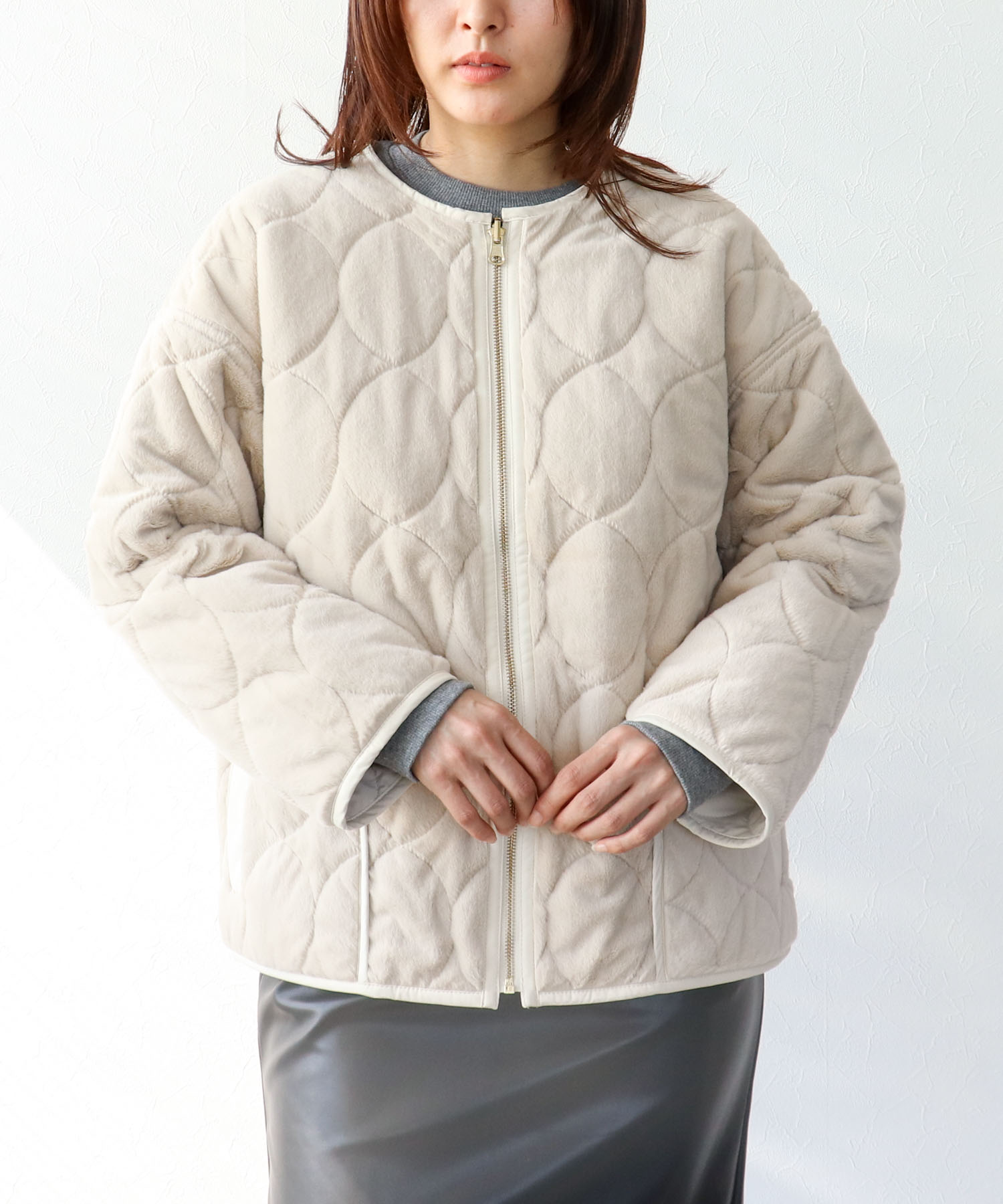 リバーシブルキルティングショートコート