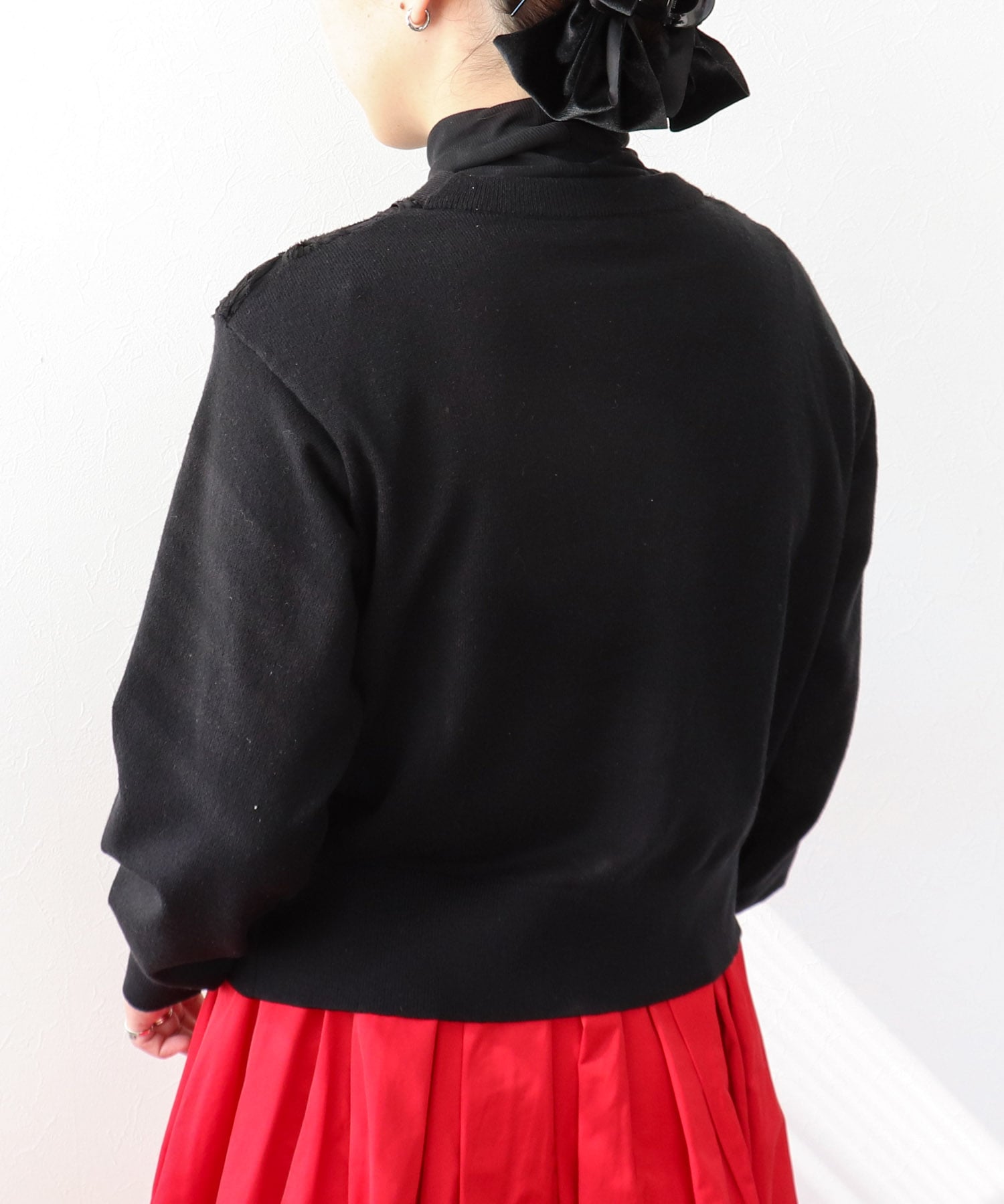 レース切替Vネックカーディガン