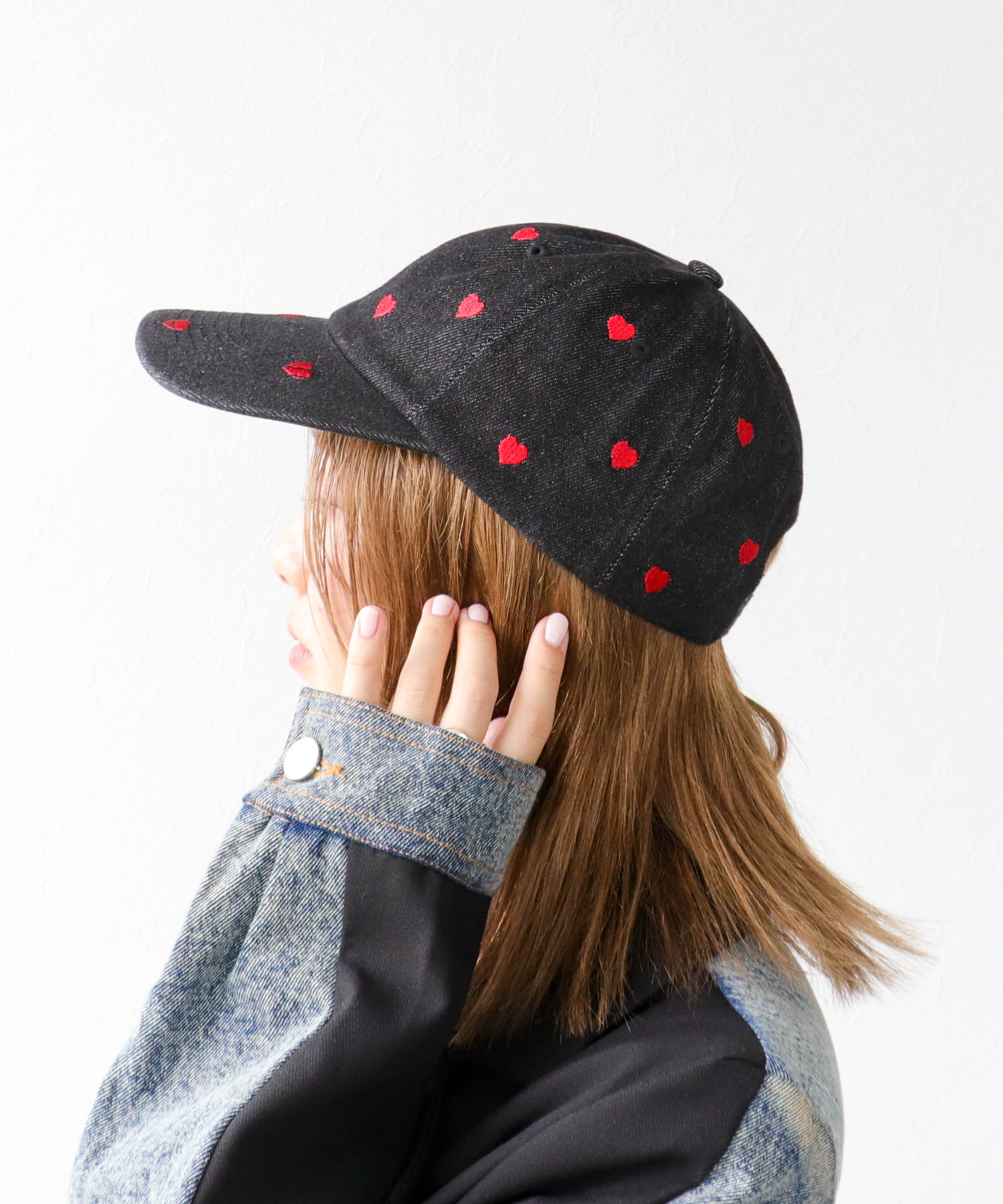 ハート刺繍デニムキャップ