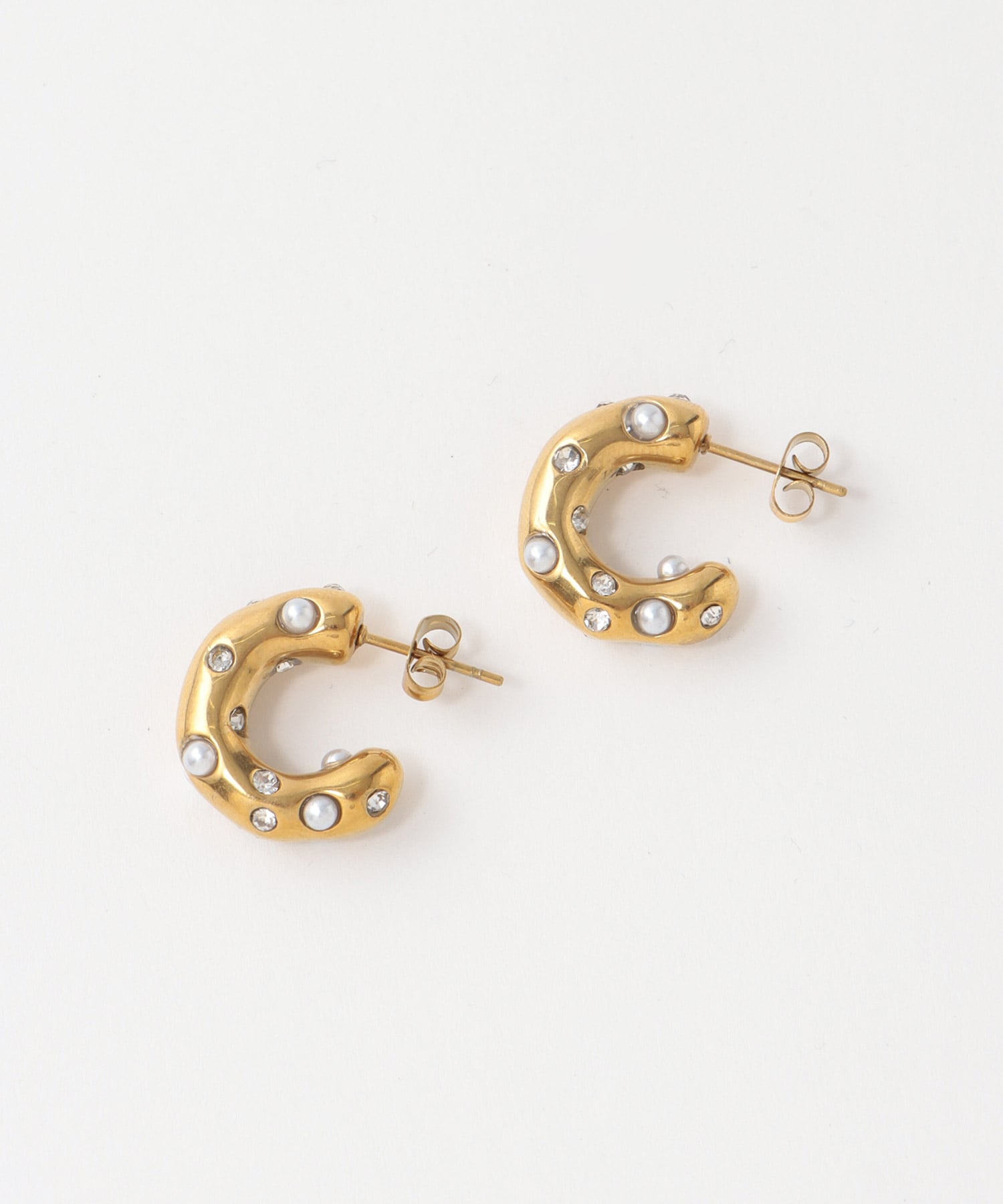 【ステンレス】パールドットG型ピアス
