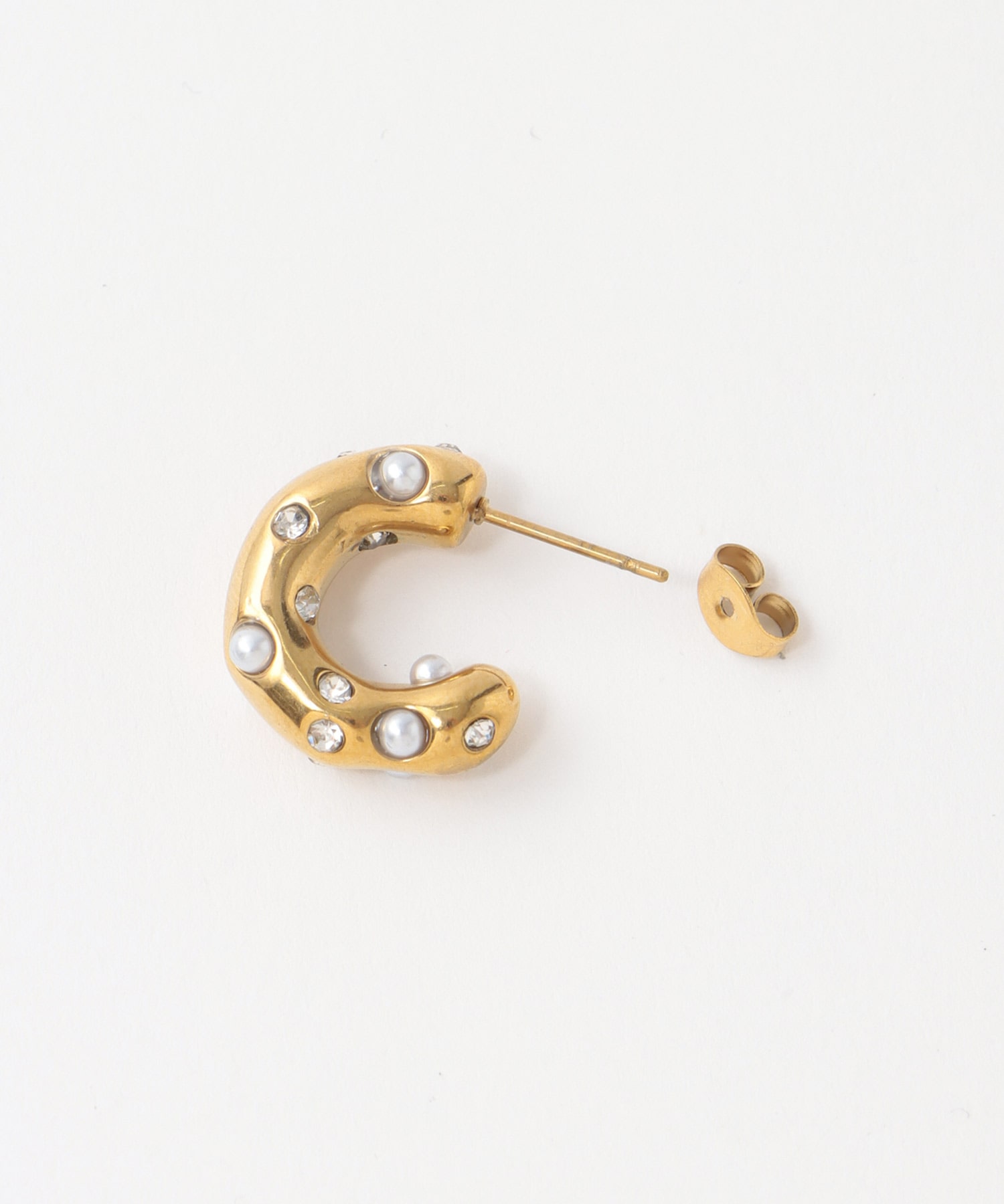 【ステンレス】パールドットG型ピアス