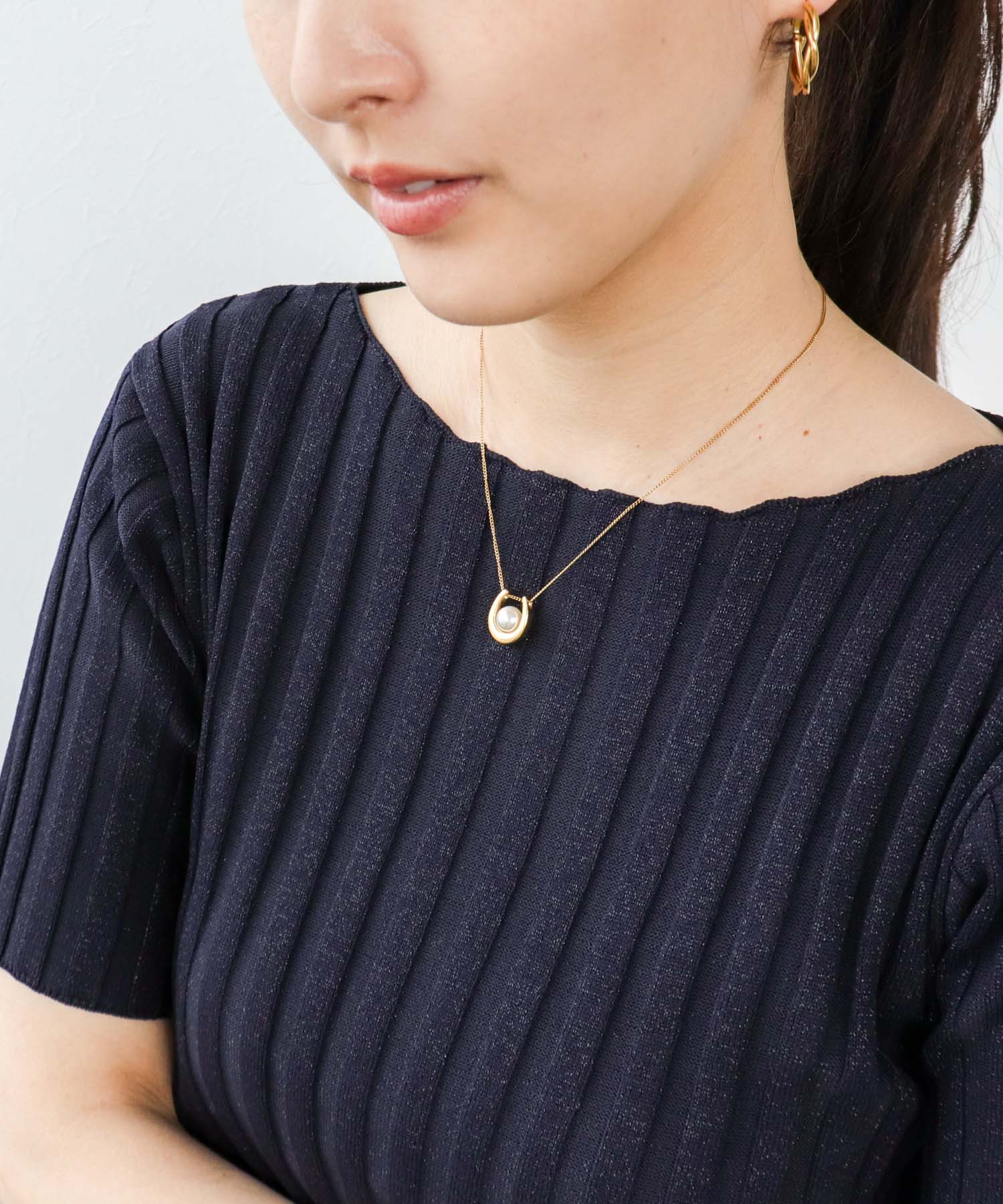 【ステンレス】ホースシューパールネックレス