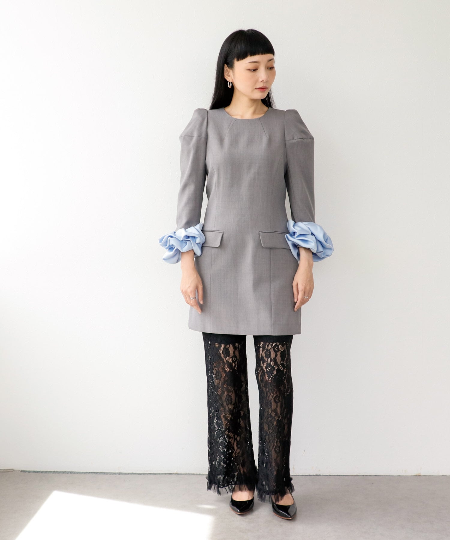 chouchou sleeve mini dress set