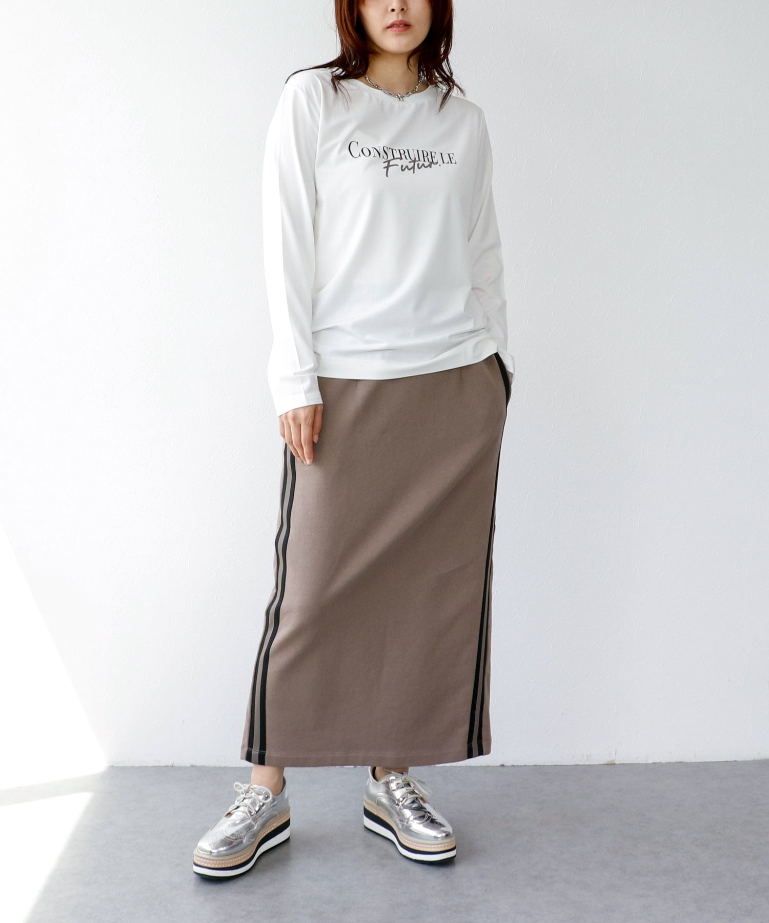 タフコットン裏毛サイドラインスカート