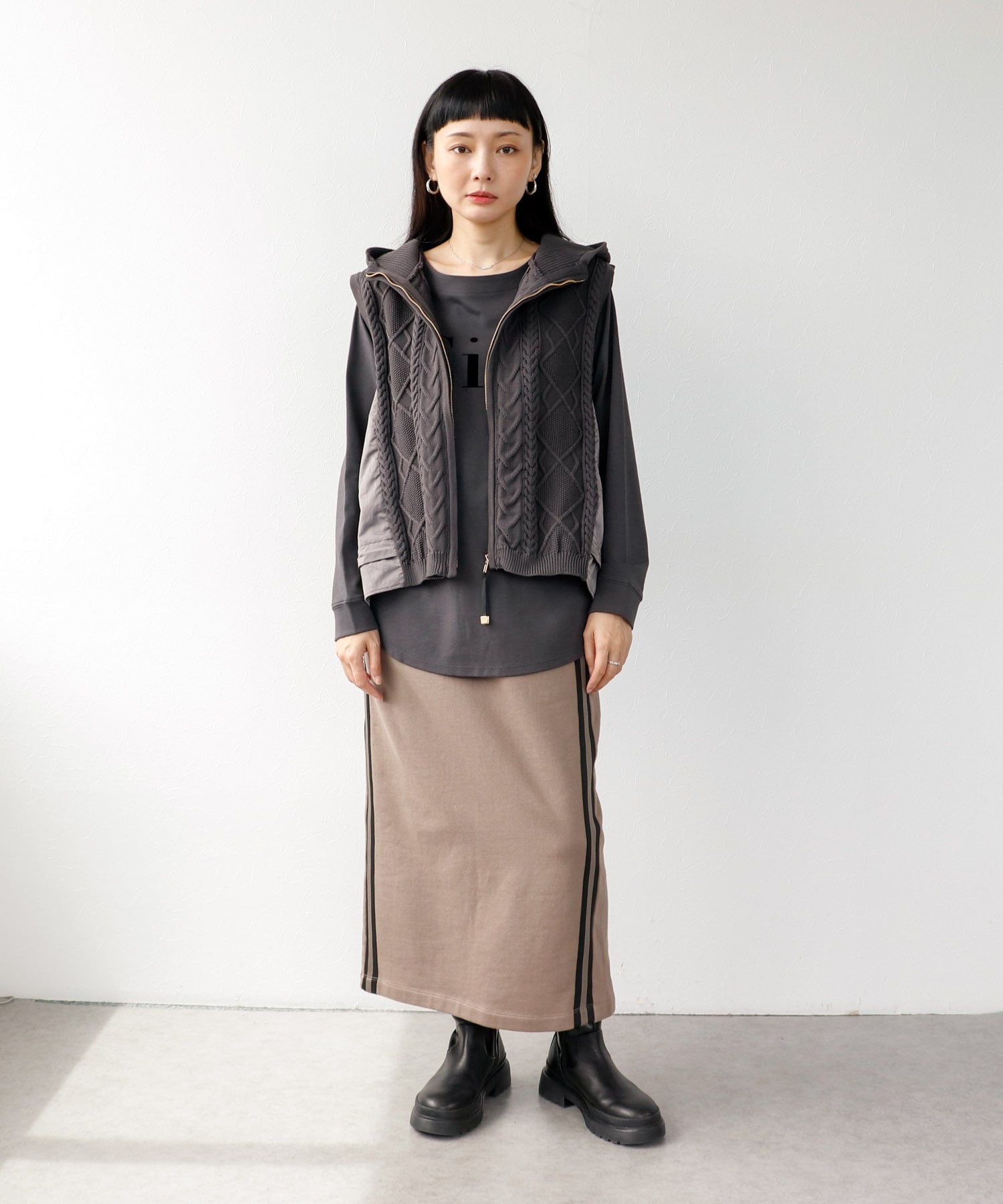 タフコットン裏毛サイドラインスカート