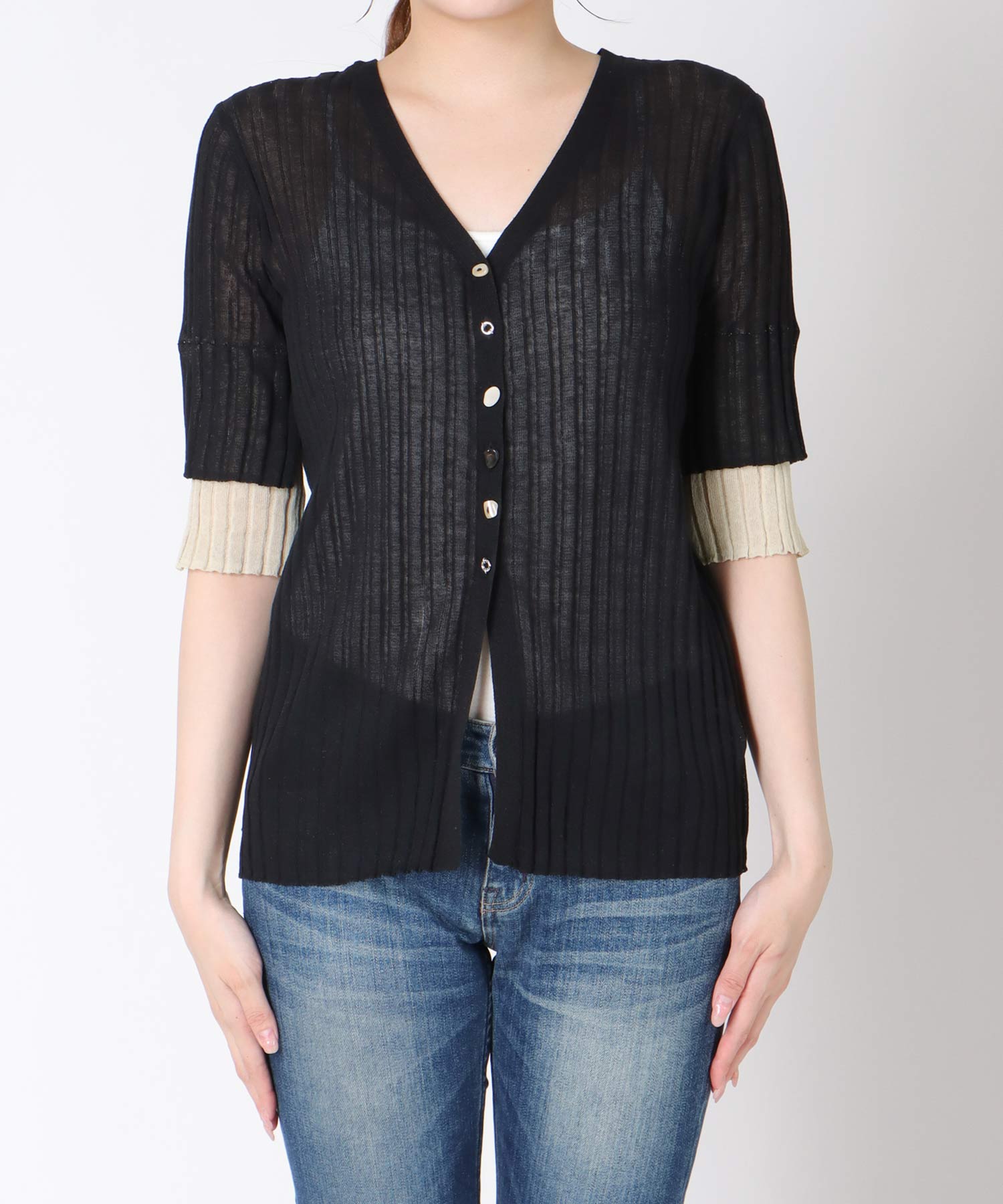 マルチボタンシアーニットカーディガン