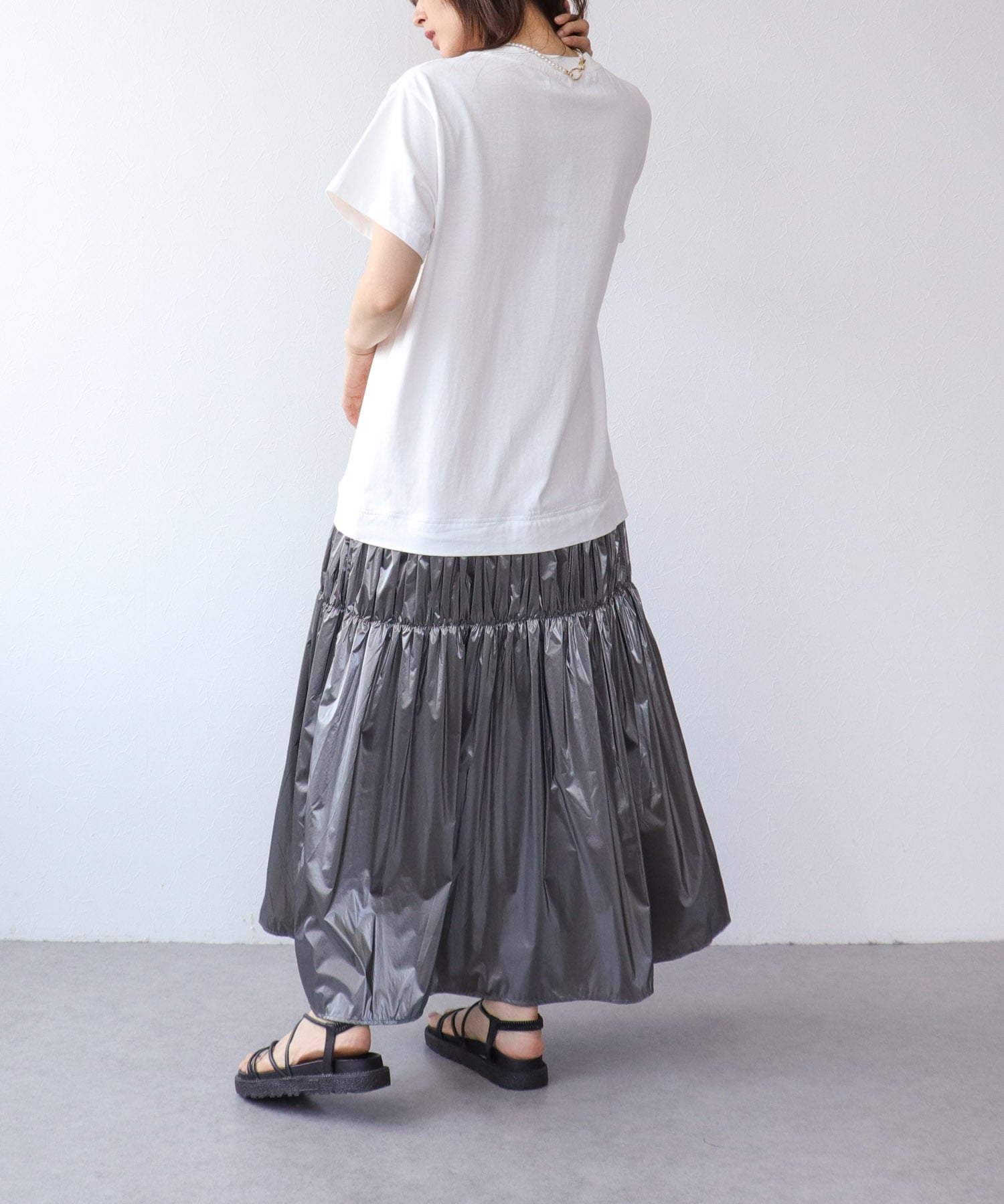 ウマ刺繍カレッジプリントTシャツワンピース