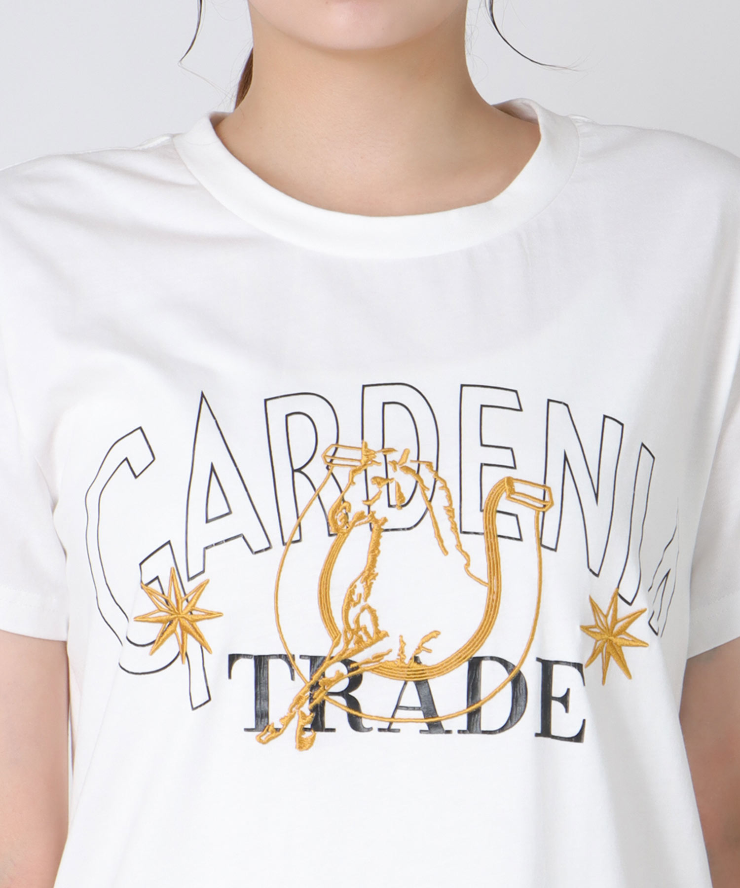 ウマ刺繍カレッジプリントTシャツワンピース