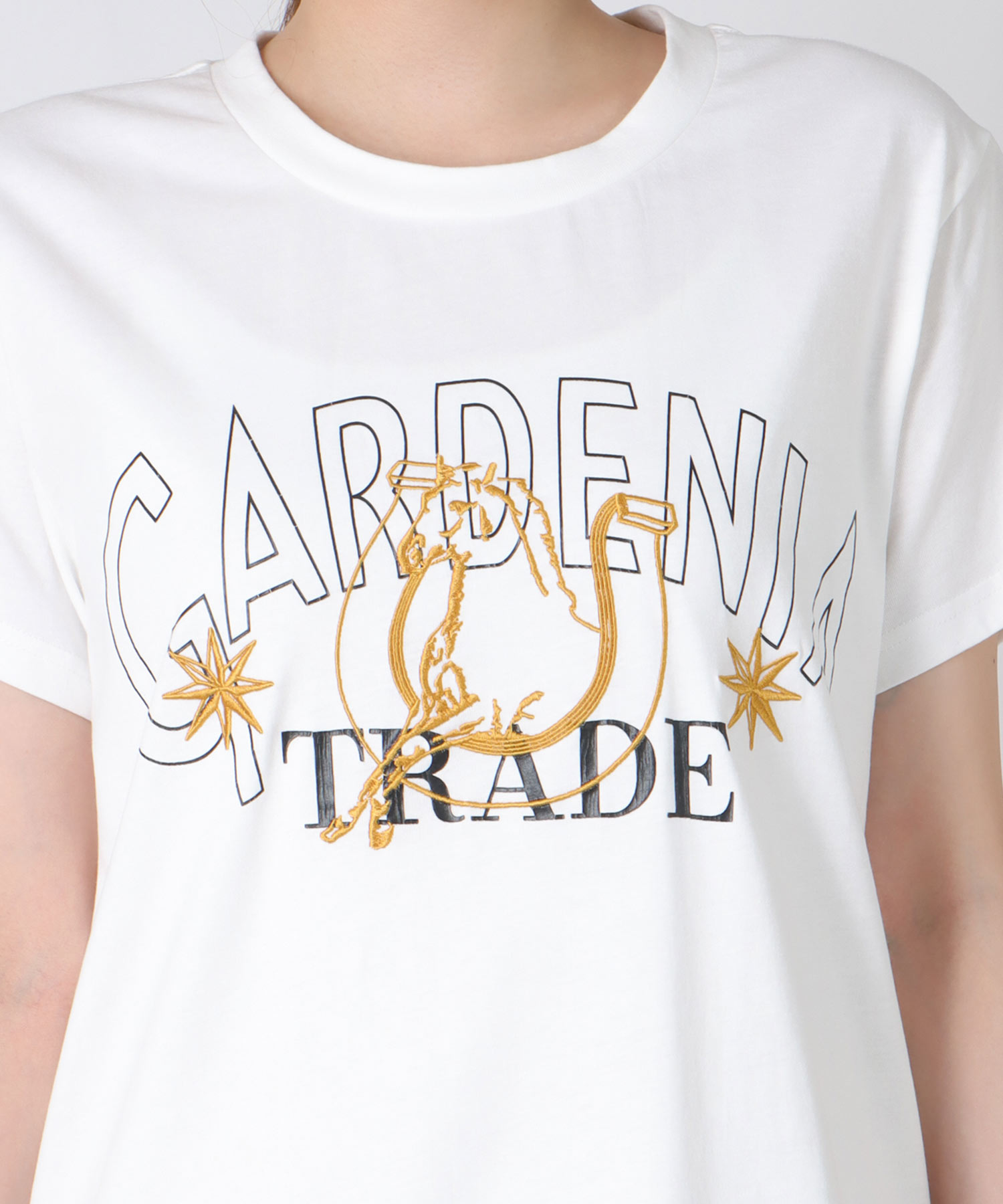 ウマ刺繍カレッジプリントTシャツワンピース