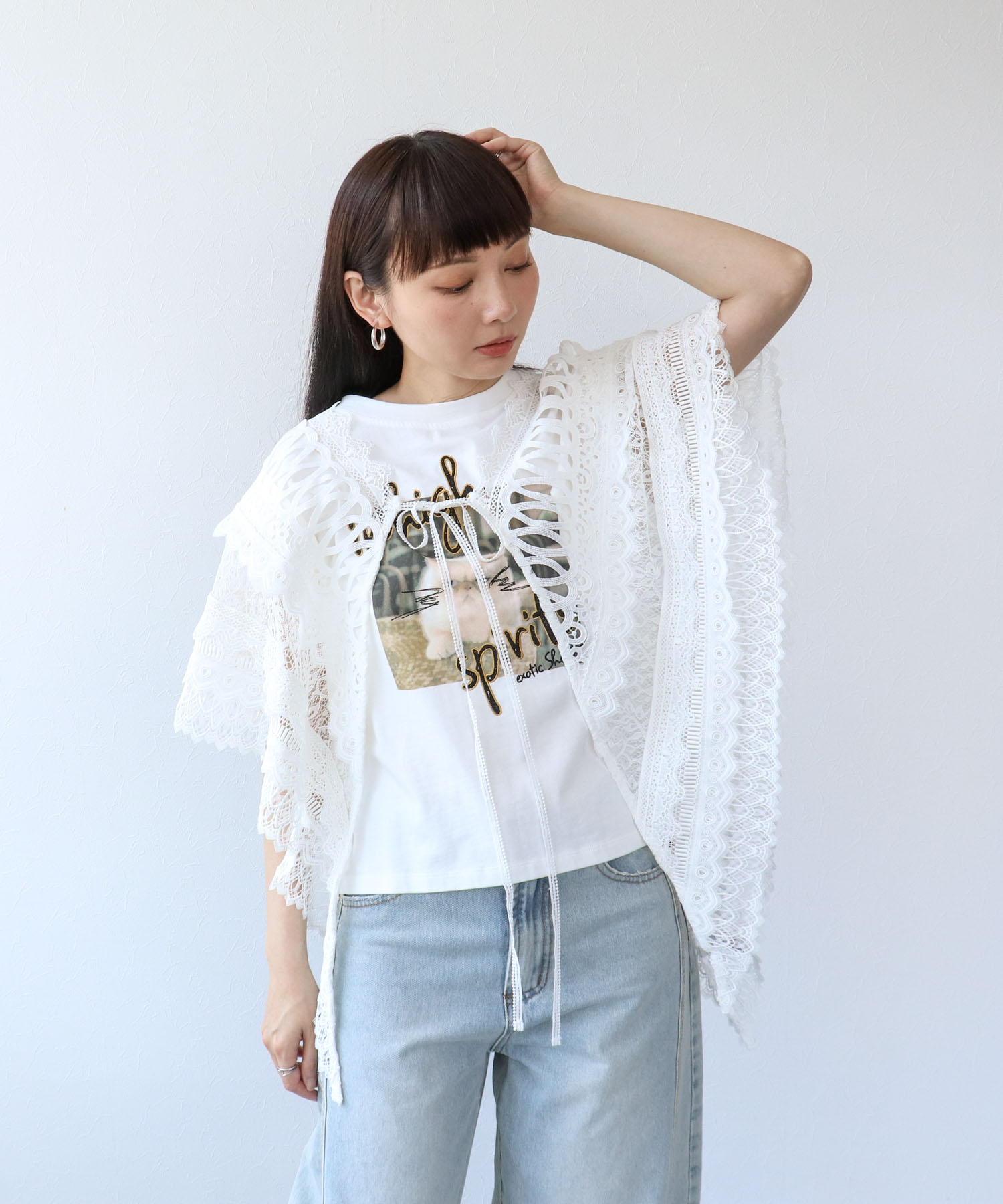 CATプリント刺繍ノースリーブプルオーバー