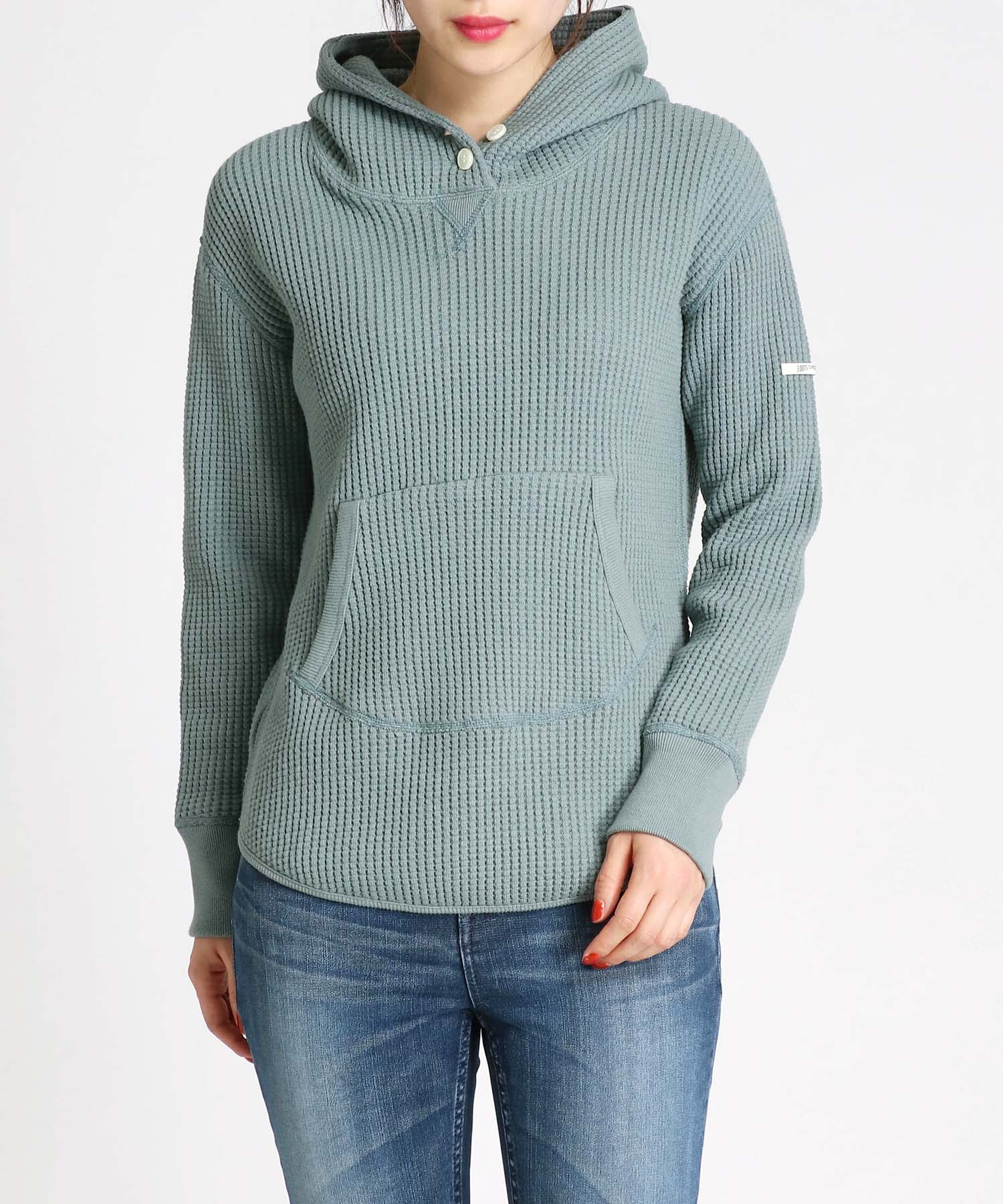 ＜THREE DOTS TURQUOISE＞waffle hooded pullover