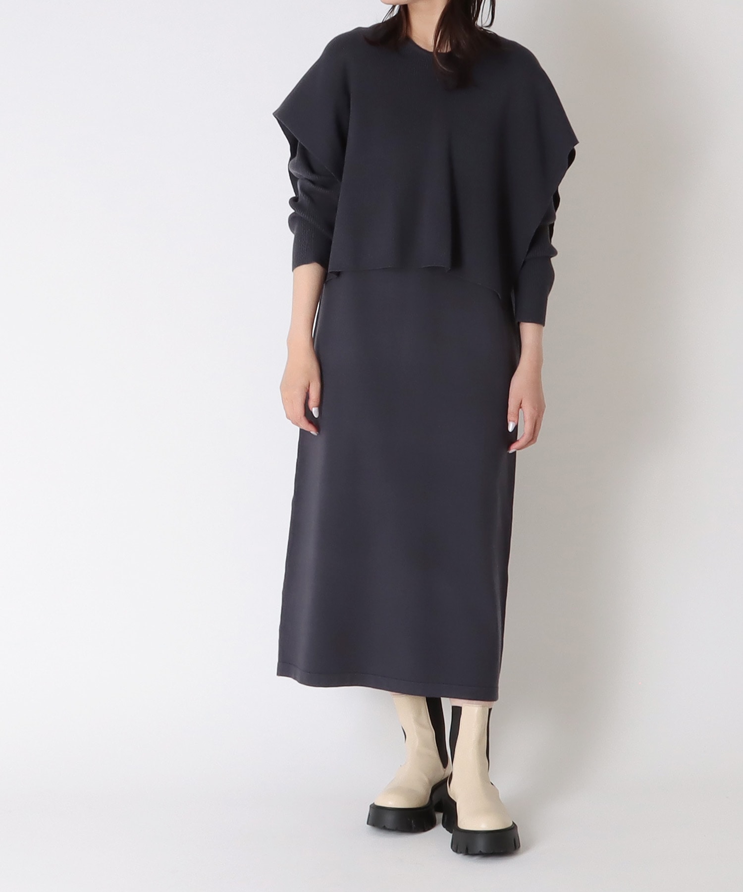 <Sugar Rose>layered vneck vest dress