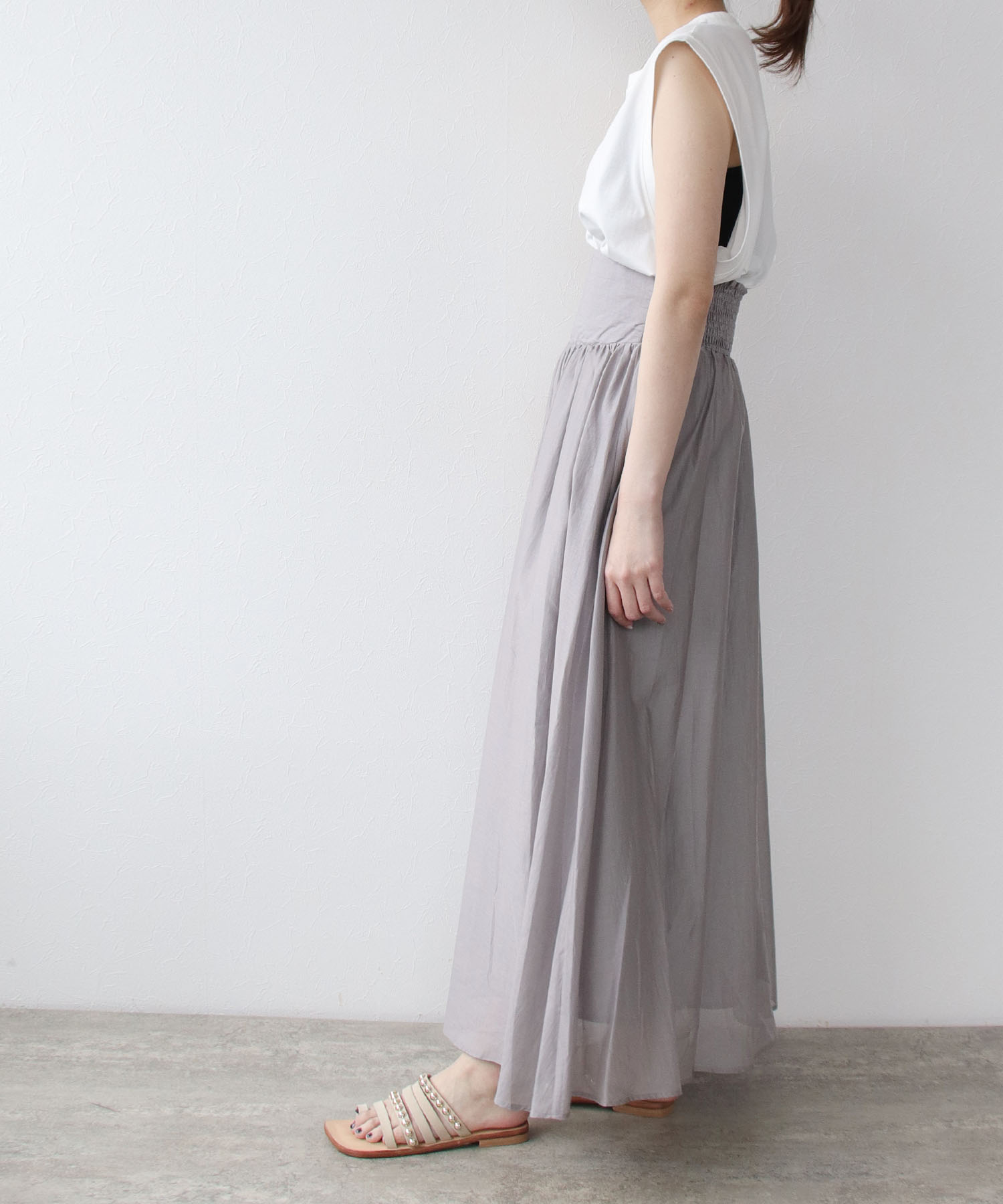 Sugar Rose>back shirring gather flare skirt | AND ON JIONE STORE