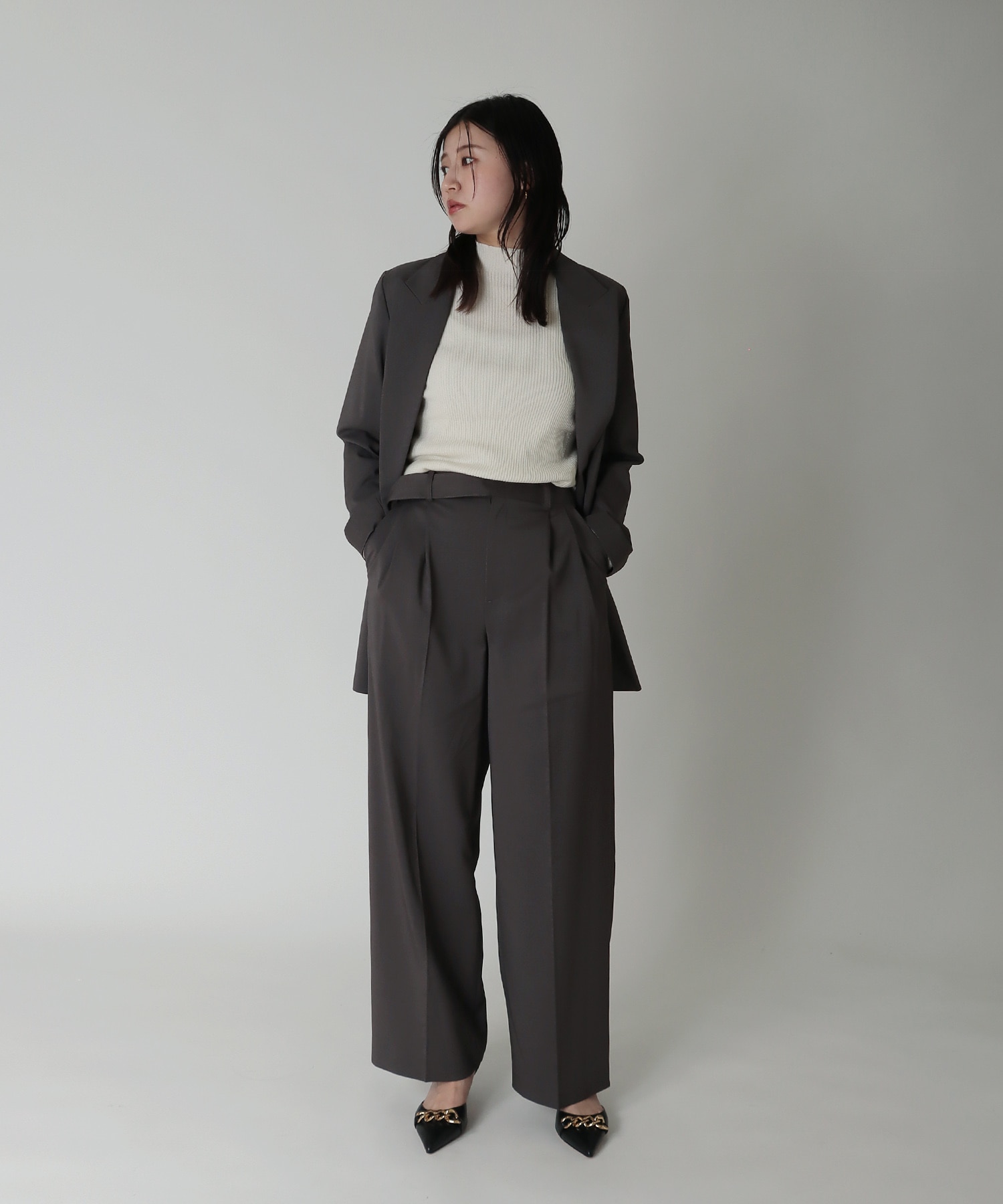 ＜B7＞twill wide pants