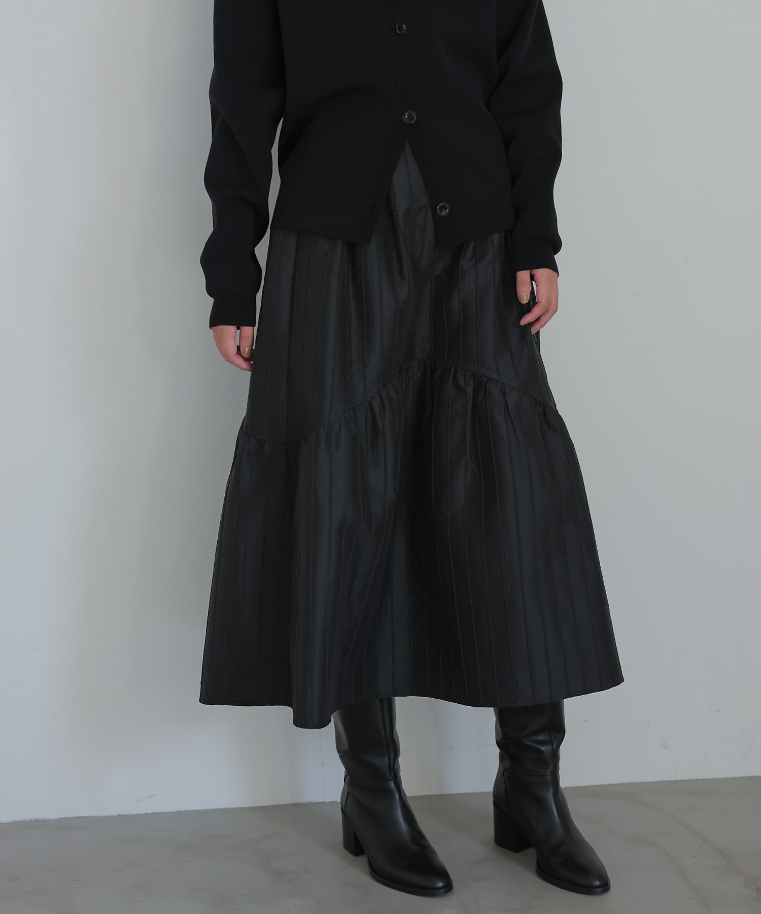 ＜CADDITION＞stripe jacquard gather skirt