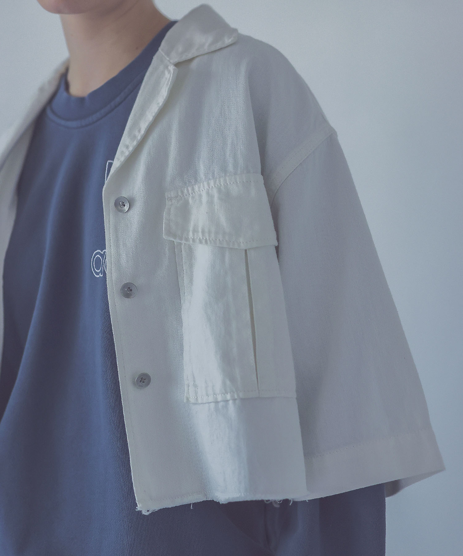 ＜YANUK＞open collar denim shirt