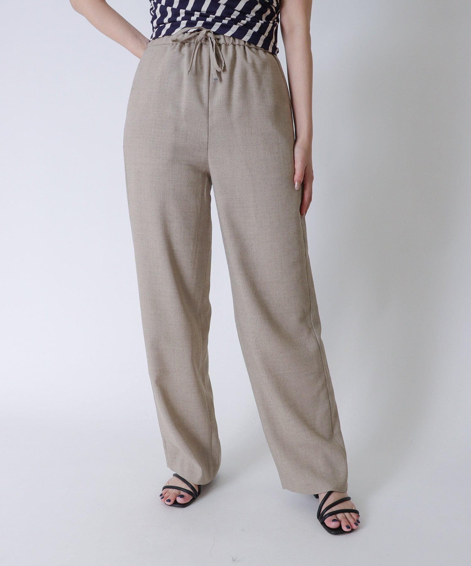 ＜B7＞linen like side line pants