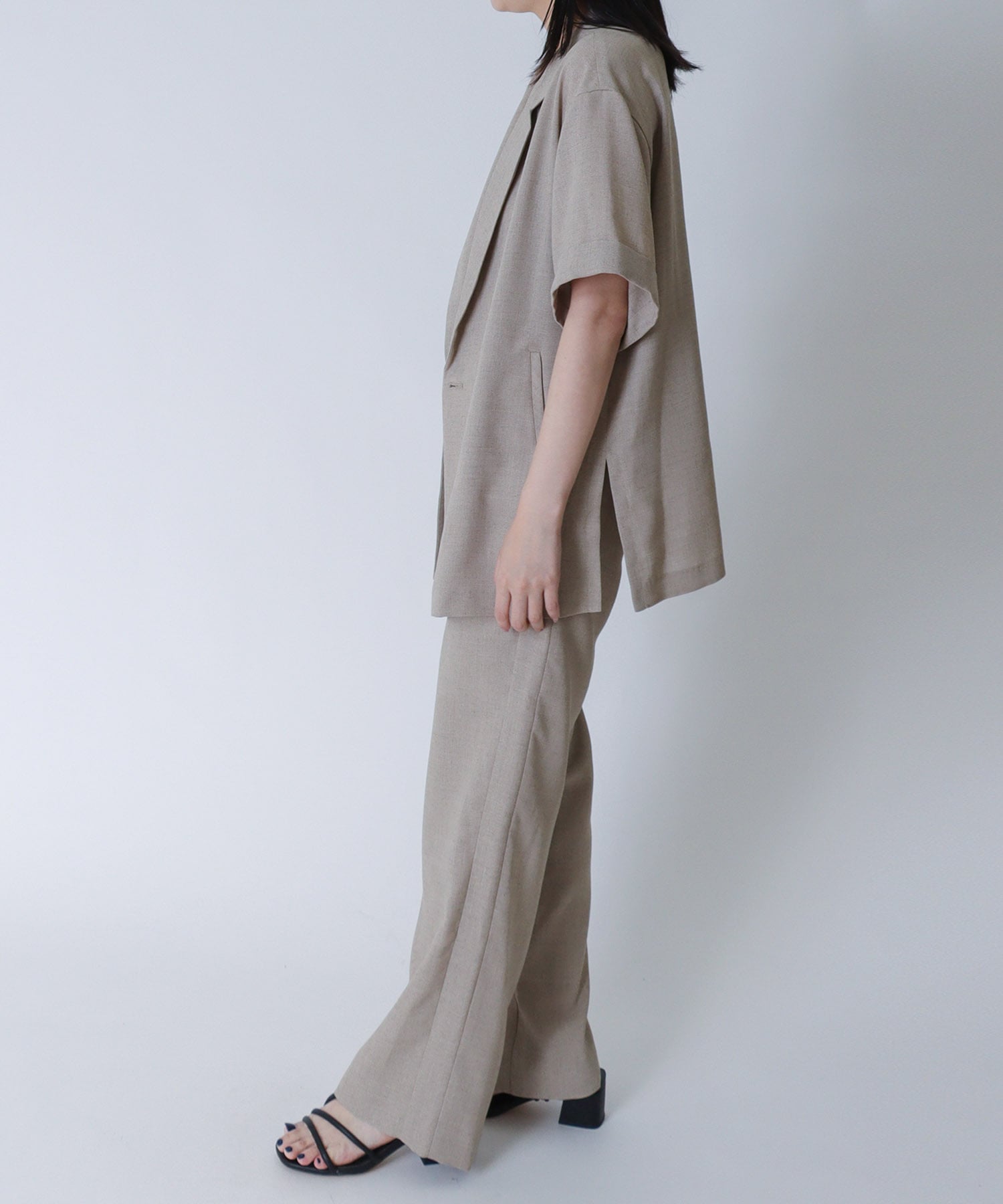 ＜B7＞linen like side line pants