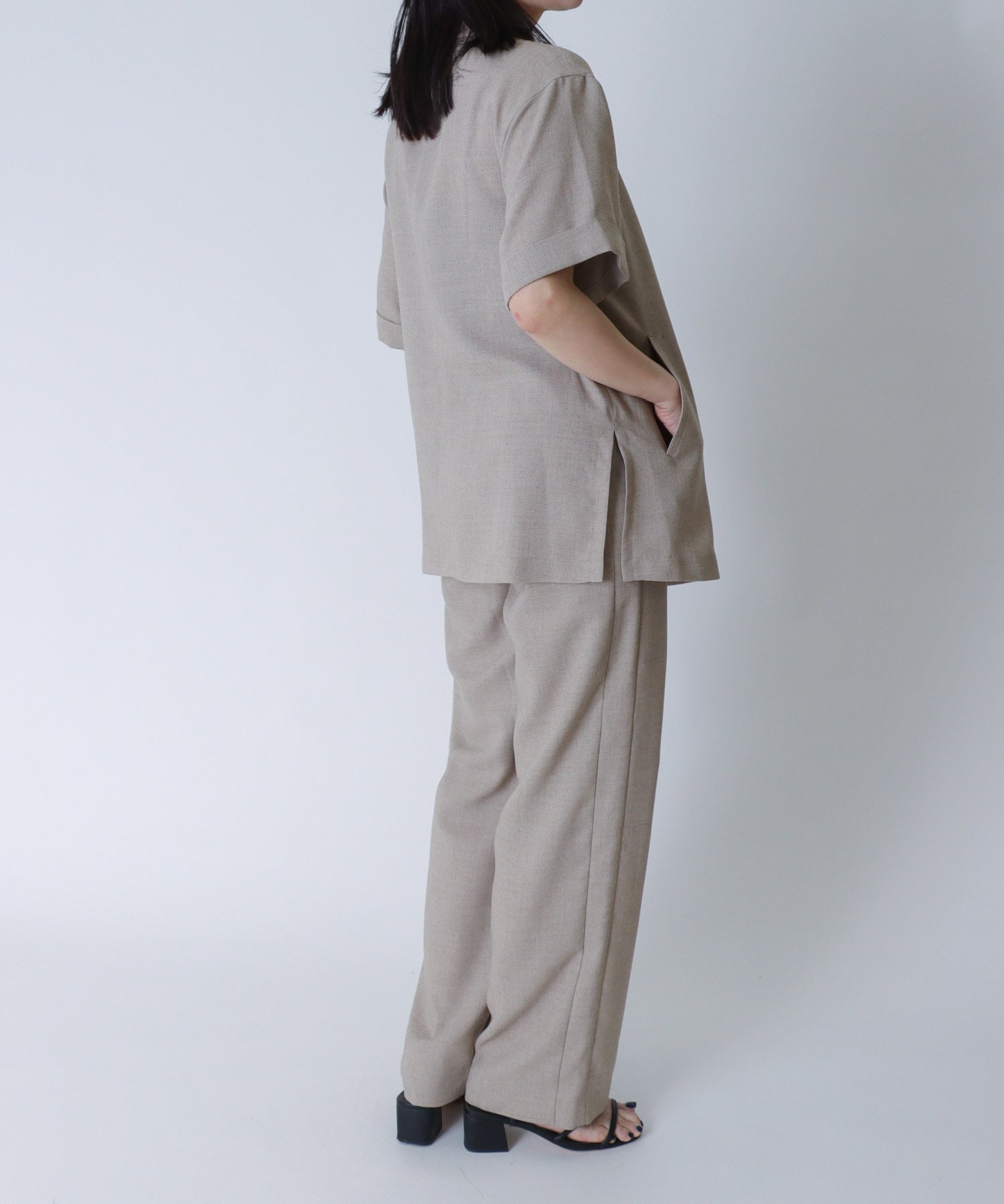 ＜B7＞linen like side line pants