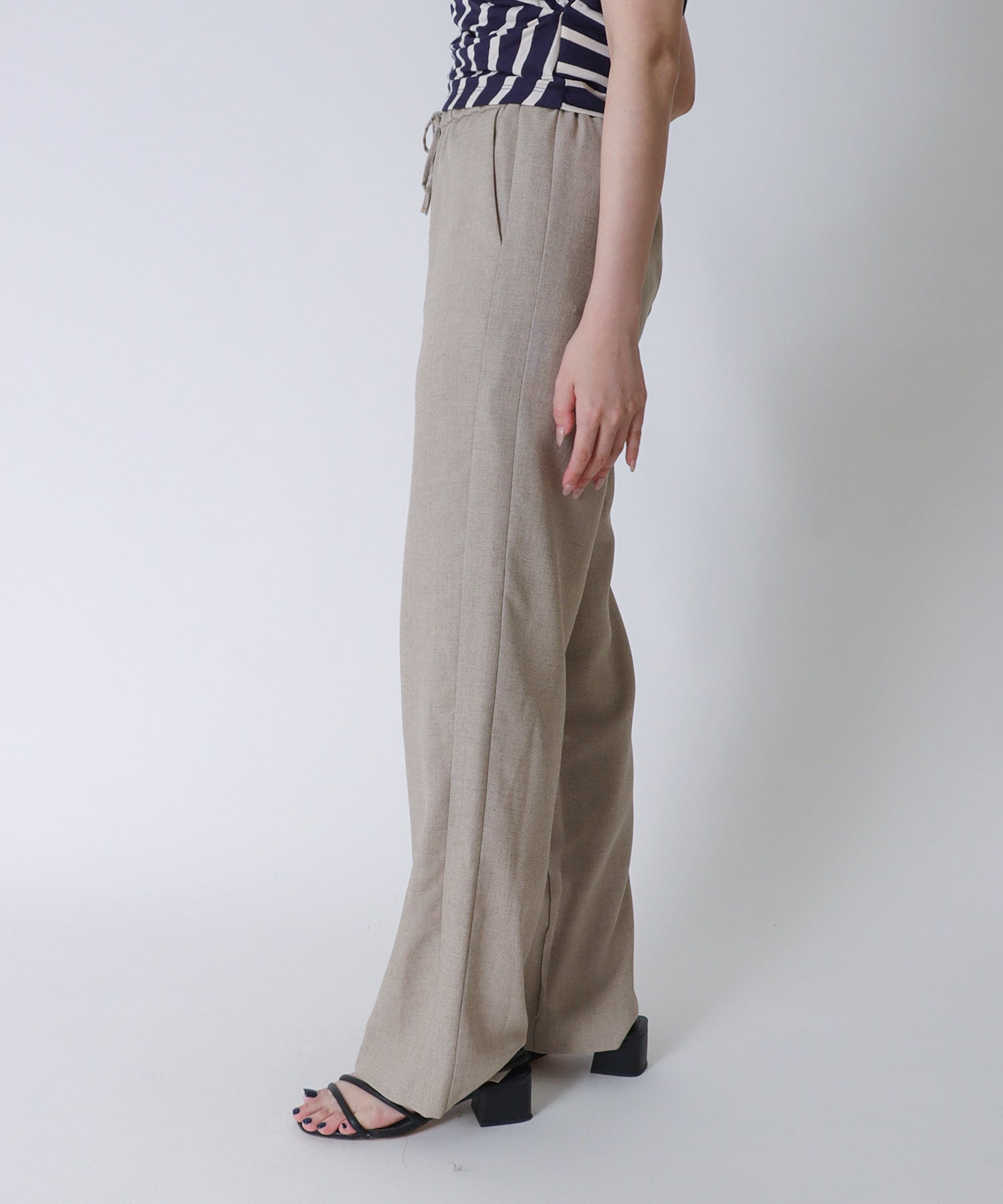 ＜B7＞linen like side line pants