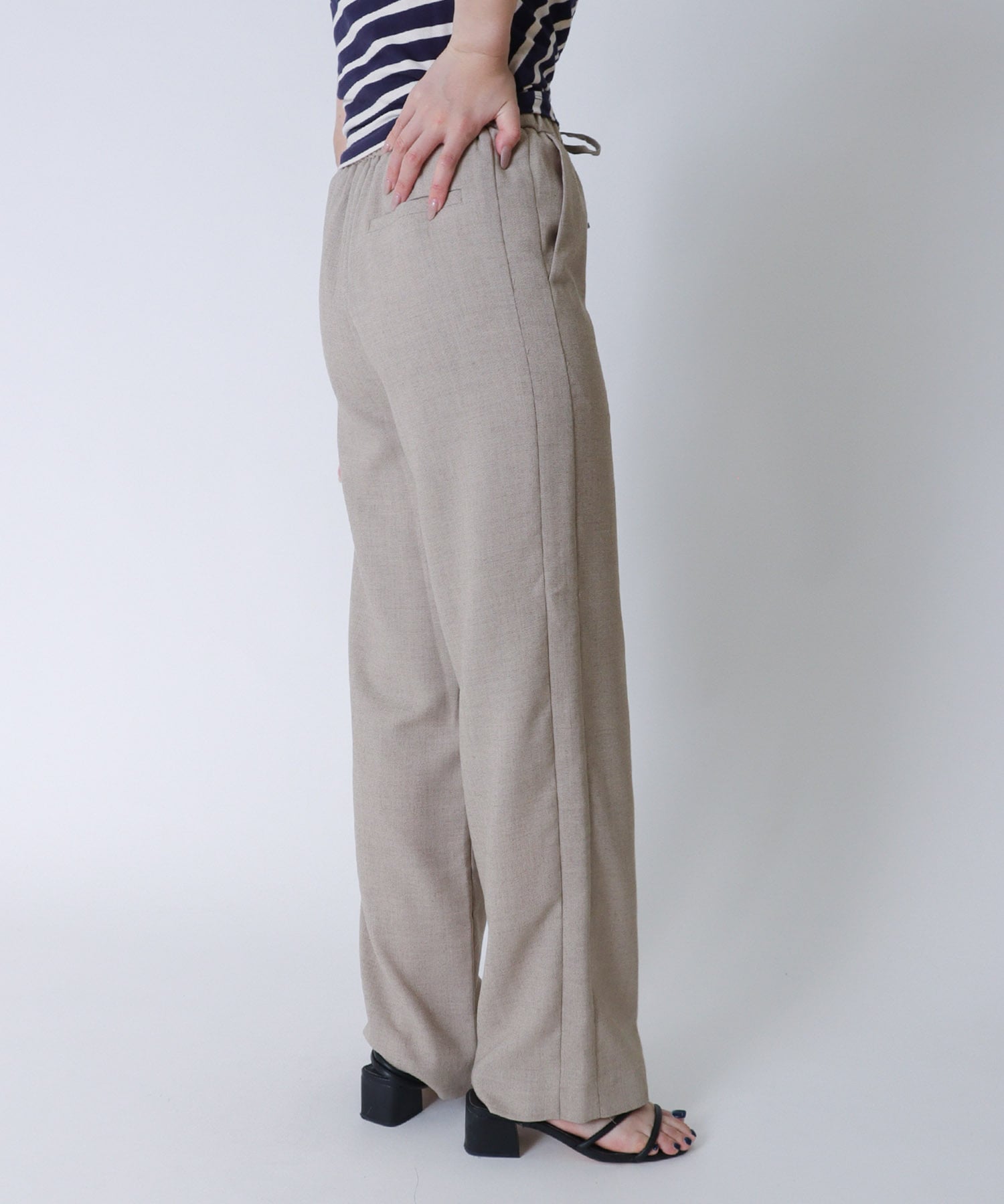 ＜B7＞linen like side line pants