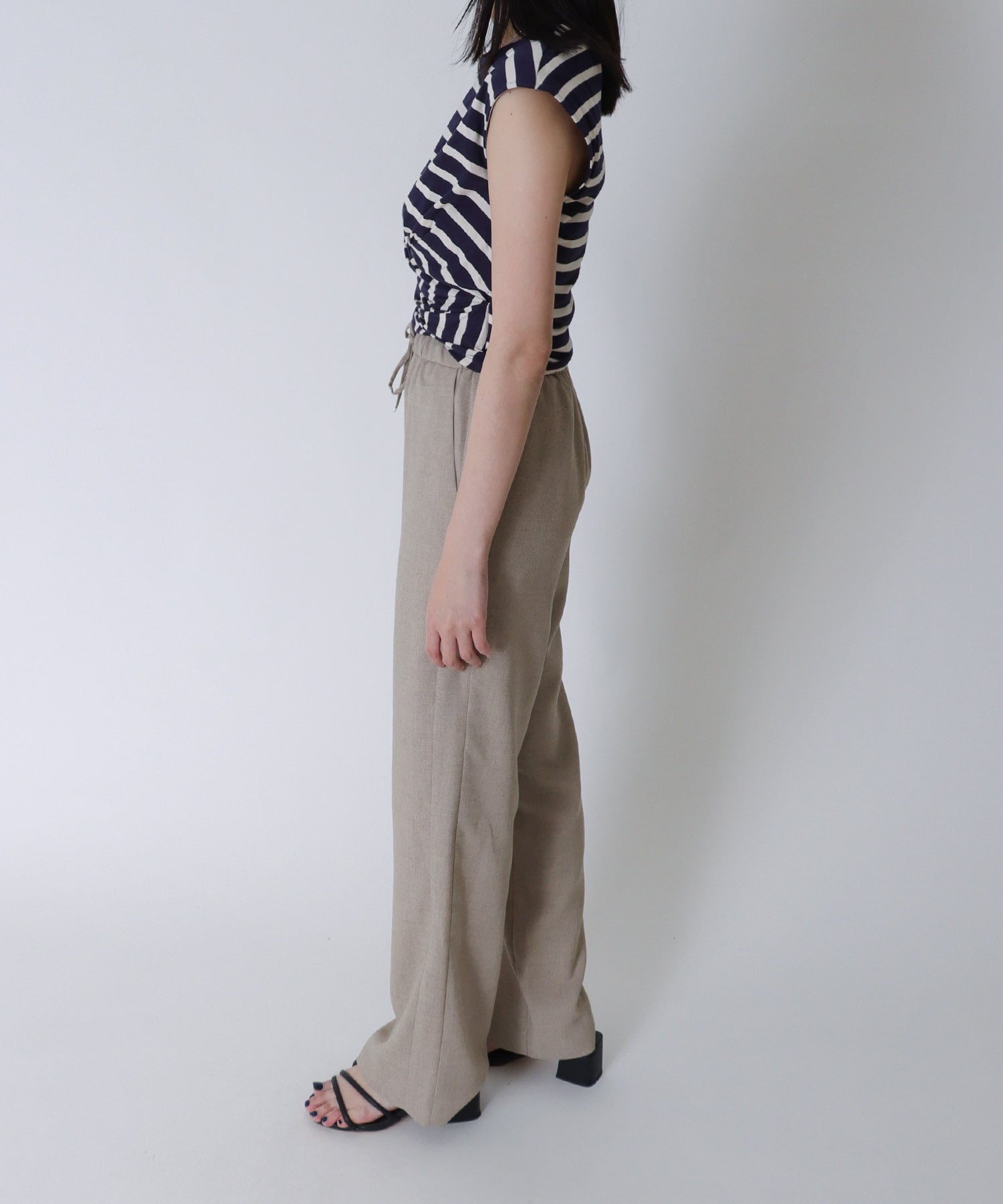 ＜B7＞linen like side line pants